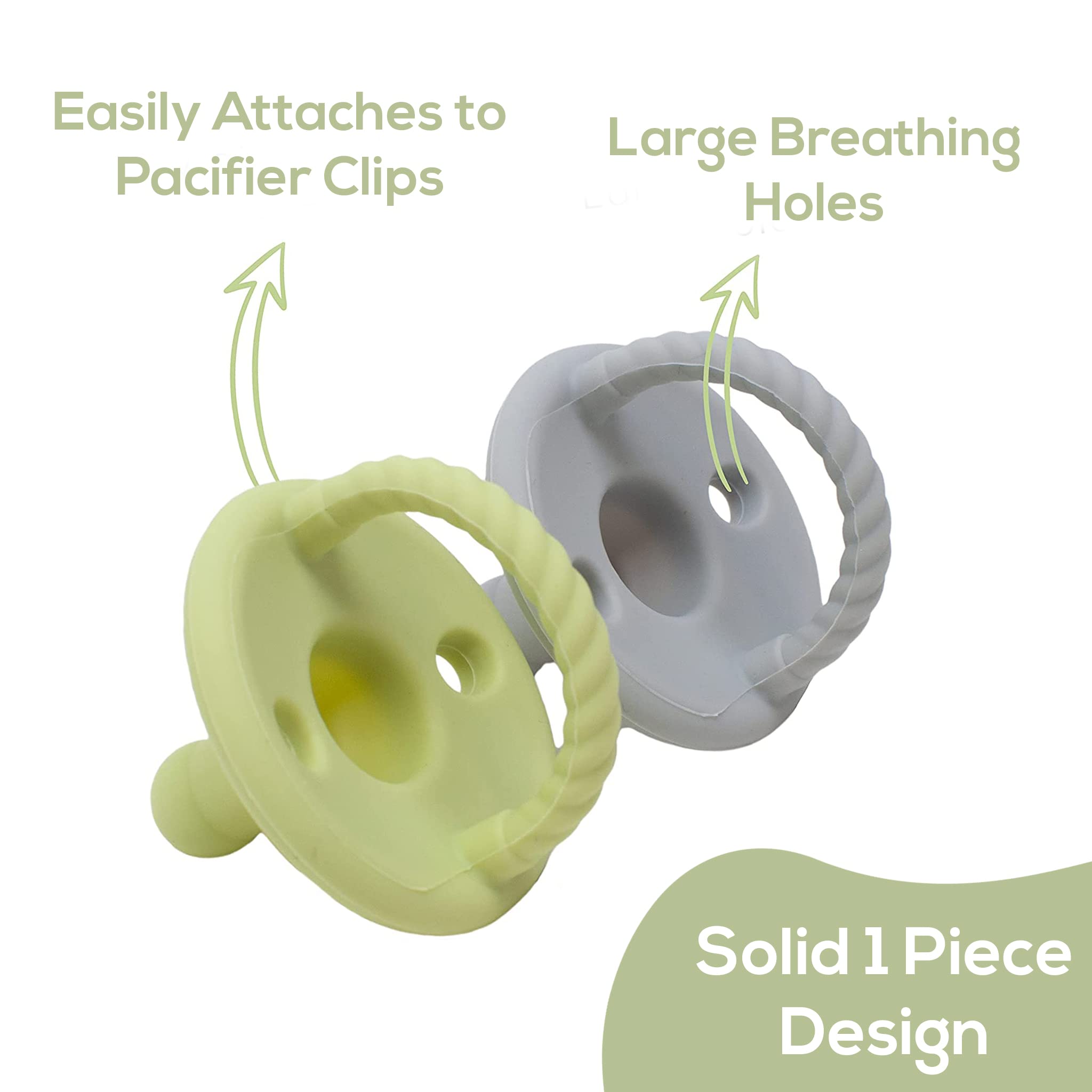 4 Pack Silicone Baby Pacifiers with Handle & Safety Airholes - Newborn Soother Set for Breastfed Babies | BPA-Free, Soft & Safe | Perfect for Daycare, Travel & Sleep (Green & Grey) - o1baby