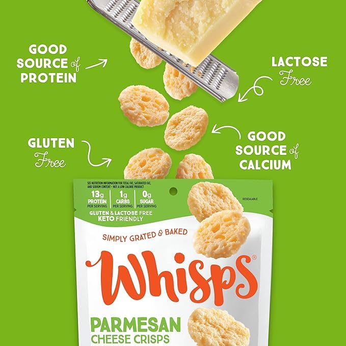 Whisps Parmesan Cheese Crisps - High Protein, Low Carb, Gluten Free Keto Snacks (6 Pack, 2.12 Oz Each) | Perfect for On-the-Go Healthy Snacking, Office Lunch, and Keto Diet
