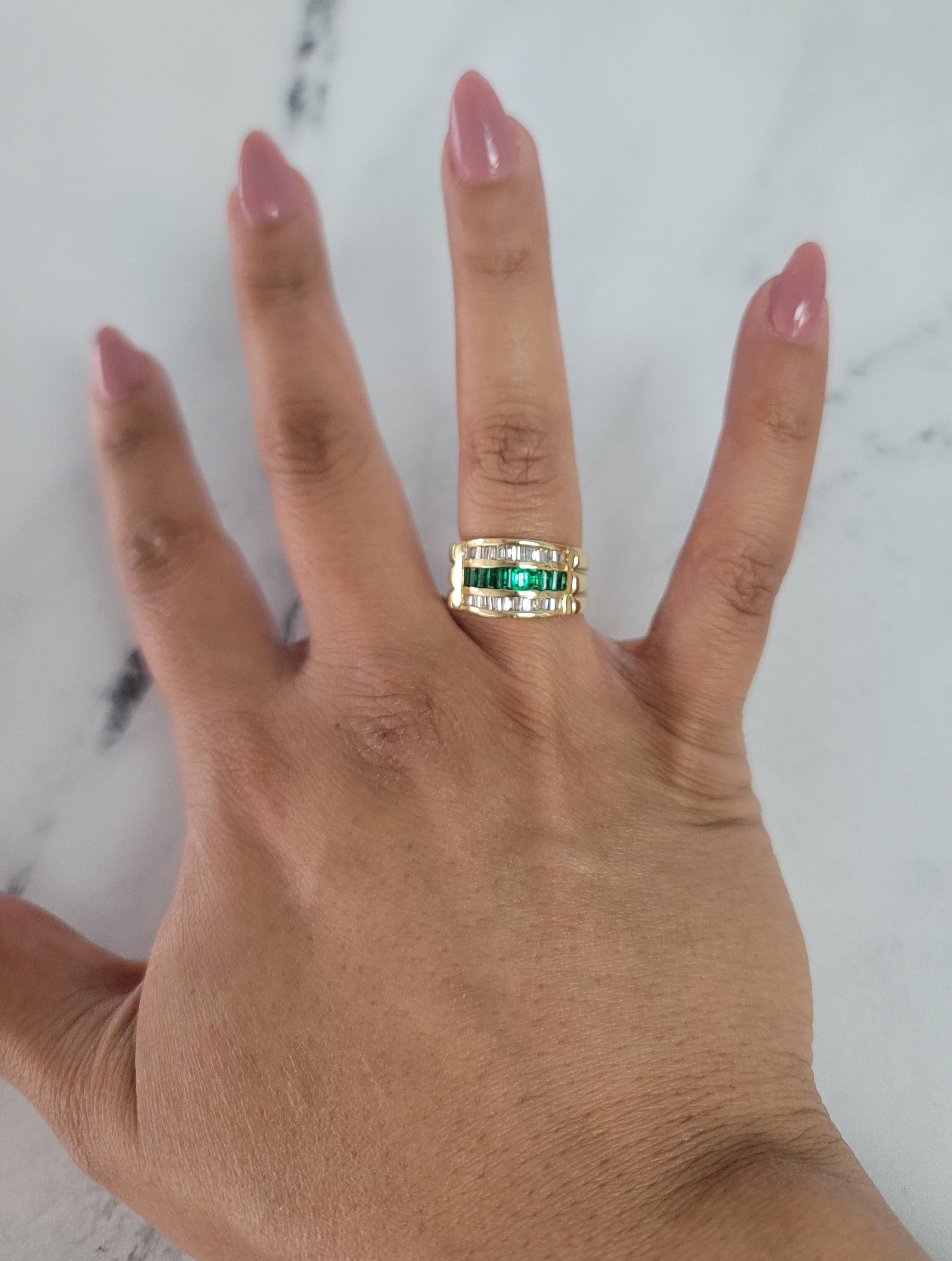 2 Carat Emerald Diamond Baguette Cocktail Ring - 14K Gold Vintage Style Statement Jewelry for Women, Perfect for Parties, Weddings & Special Occasions