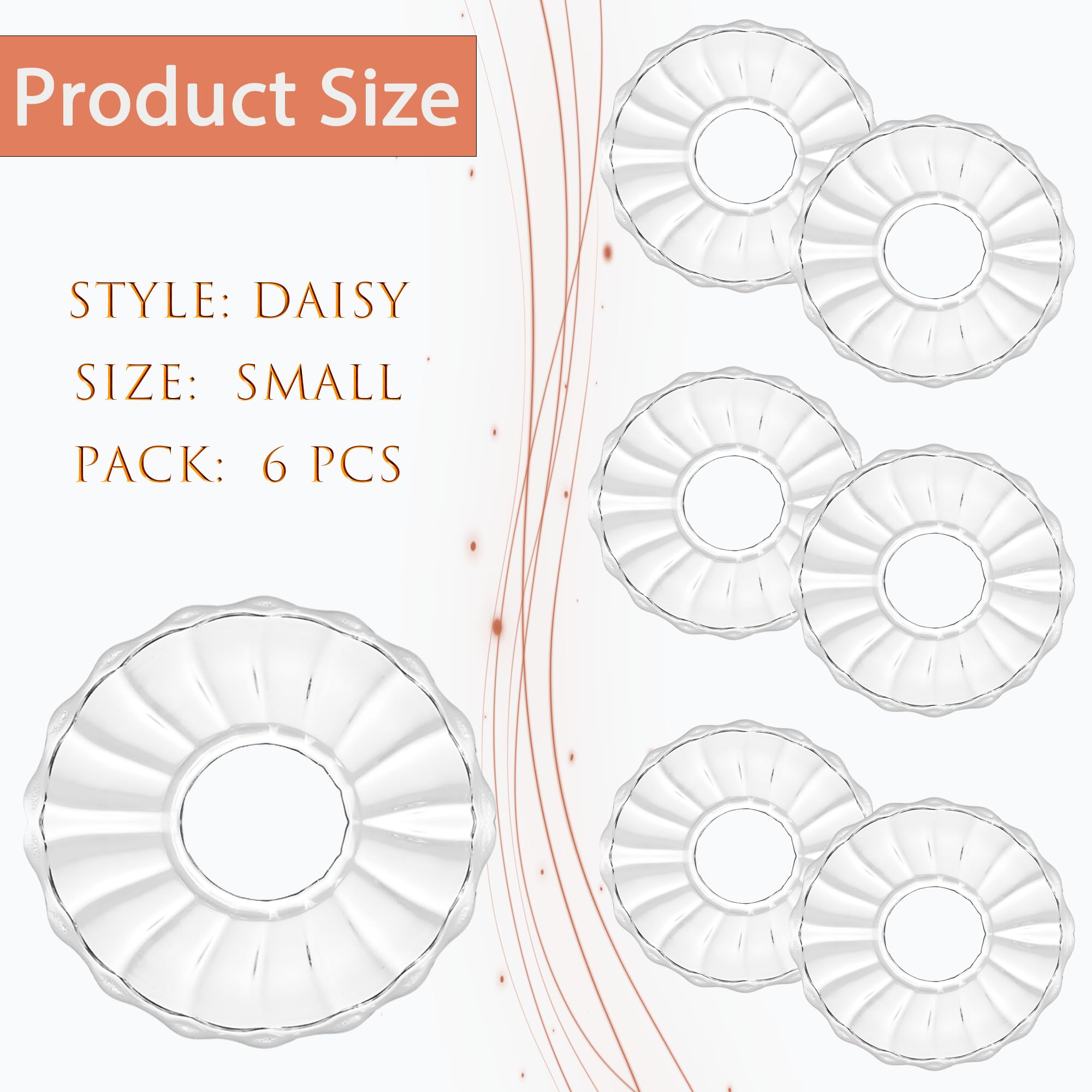 6-Piece Clear Glass Candle Wax Catchers - Round Bobeches Drip Protectors for Taper Candlesticks & Holders (Daisy Design) - Perfect for Weddings, Dining Tables & Home Decor