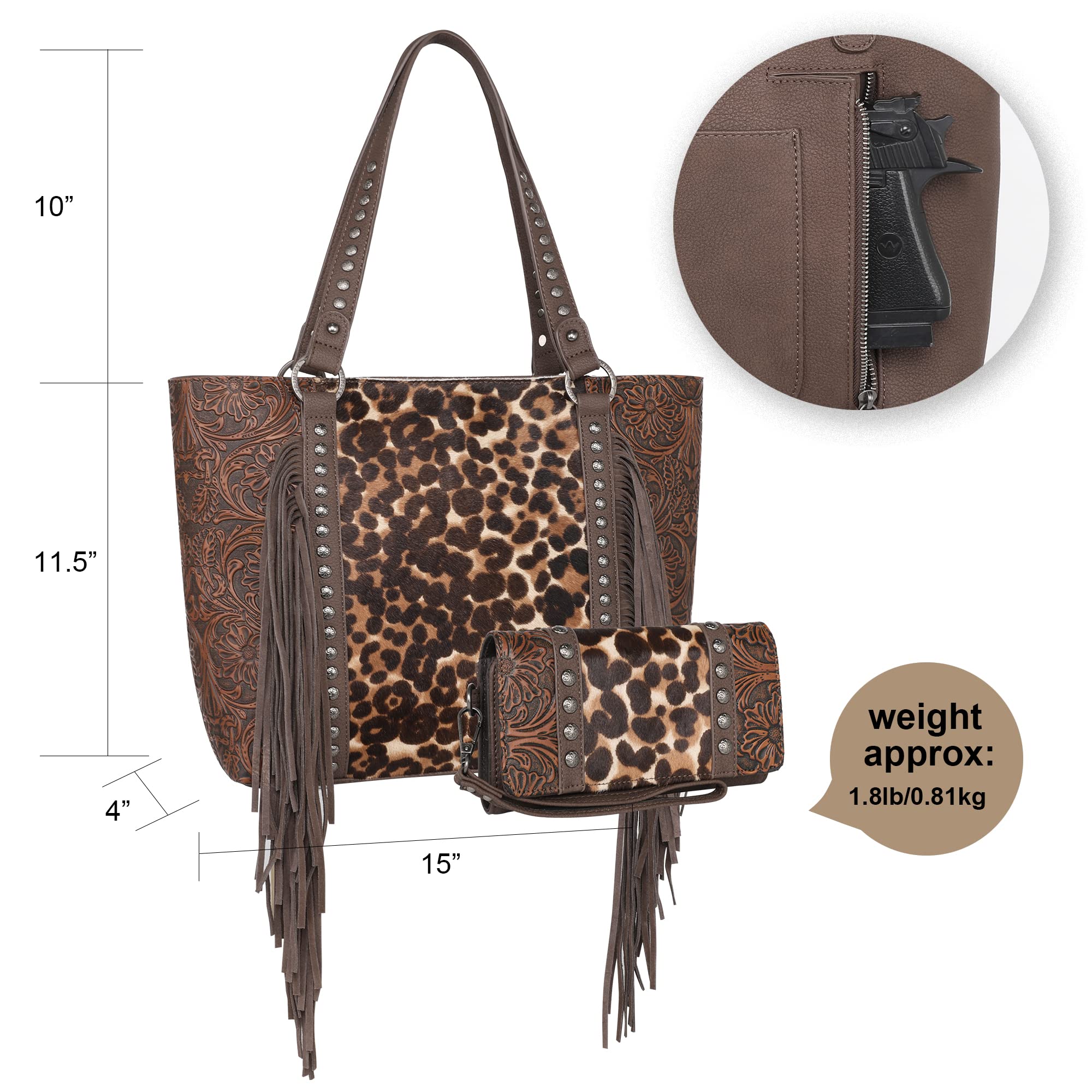 Genuine Cowhide Western Tote Bag for Women - Large Leather Shoulder Bag & Handbag with Matching Wallet | Perfect for Work, Travel, and Everyday Use