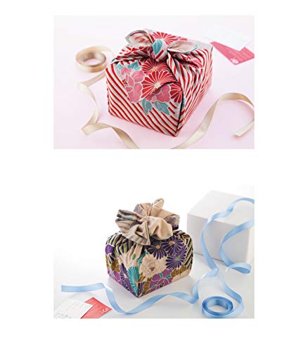 NOREN Furoshiki Wrapping Cloth - Small 19.7 inches (50 cm) 100% Cotton Japanese Bento Lunch Bag & Bandana - Retro Flower Purple Design - Made in Japan - Perfect for Gift Wrapping, Picnics & Eco-Friendly Packaging