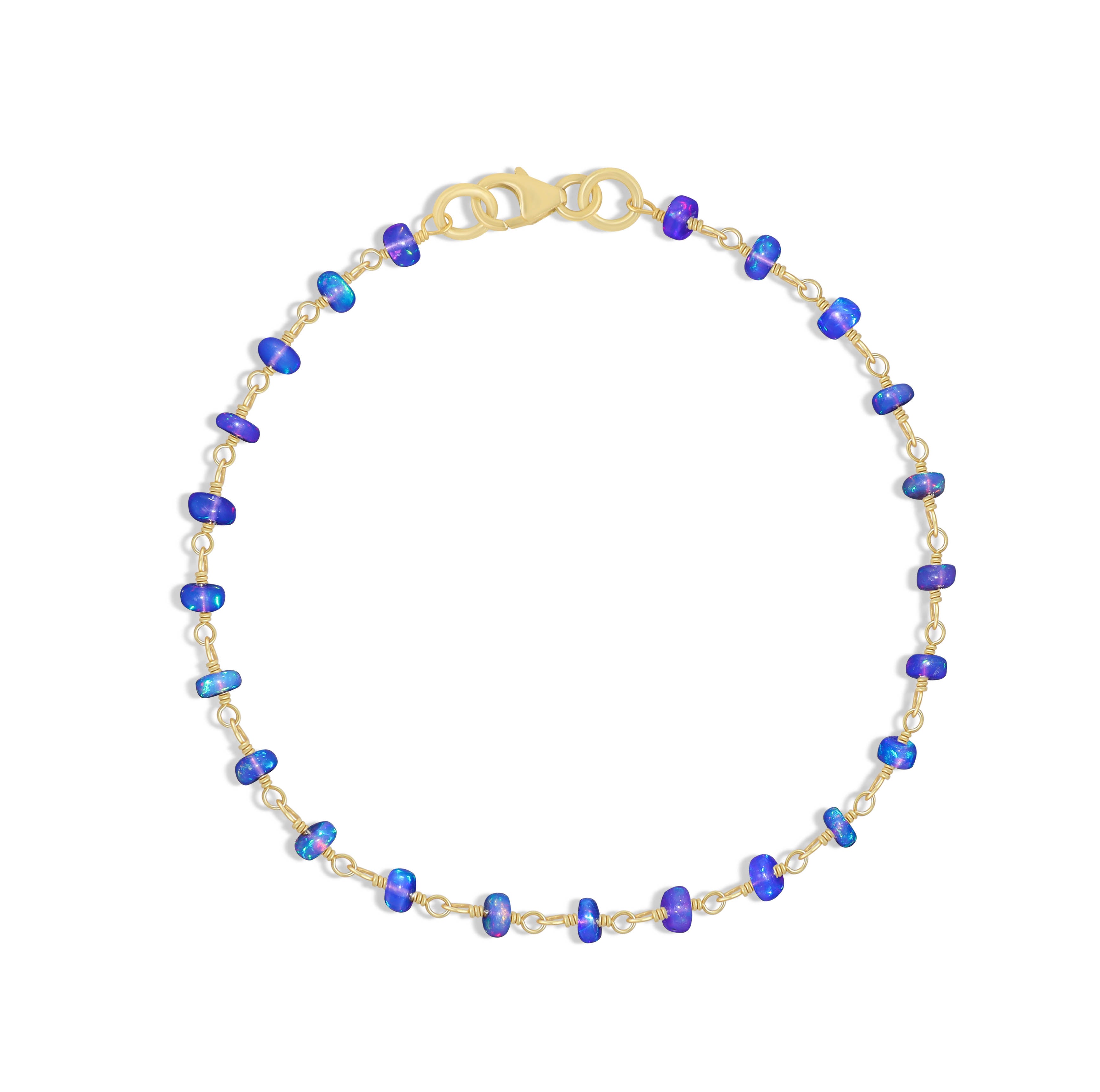 Natural Blue Opal Wire Wrap Beaded Bracelet - Gold Filled Adjustable Bangle for Women, Boho Chic Jewelry Gift for Birthday, Wedding & Everyday Wear