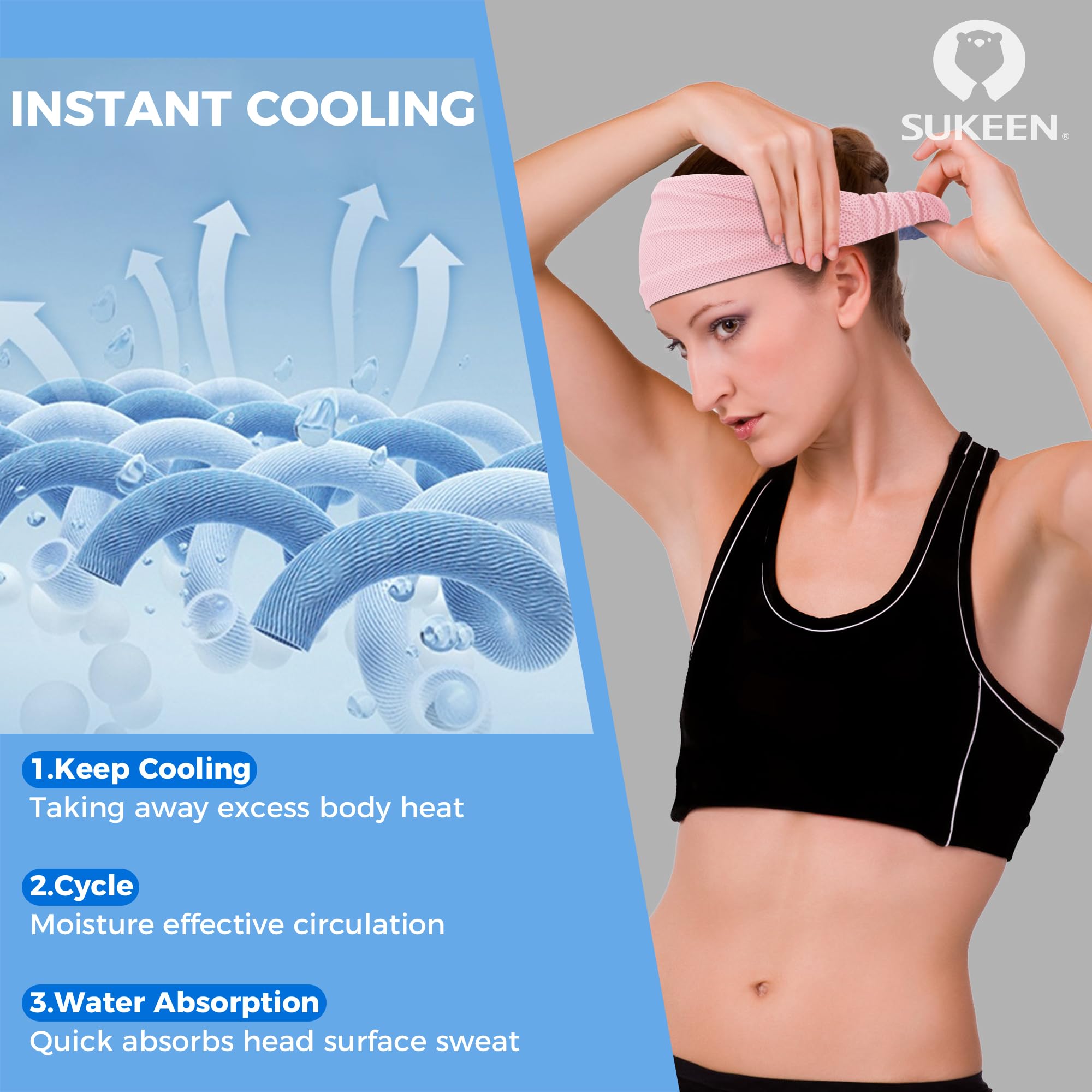 Cooling Workout Headbands for Women & Men - Stretchy Non-Slip Sweat Bands for Running, Yoga & Sports - Moisture Wicking Wide Headband for Gym, Tennis & Outdoor Activities
