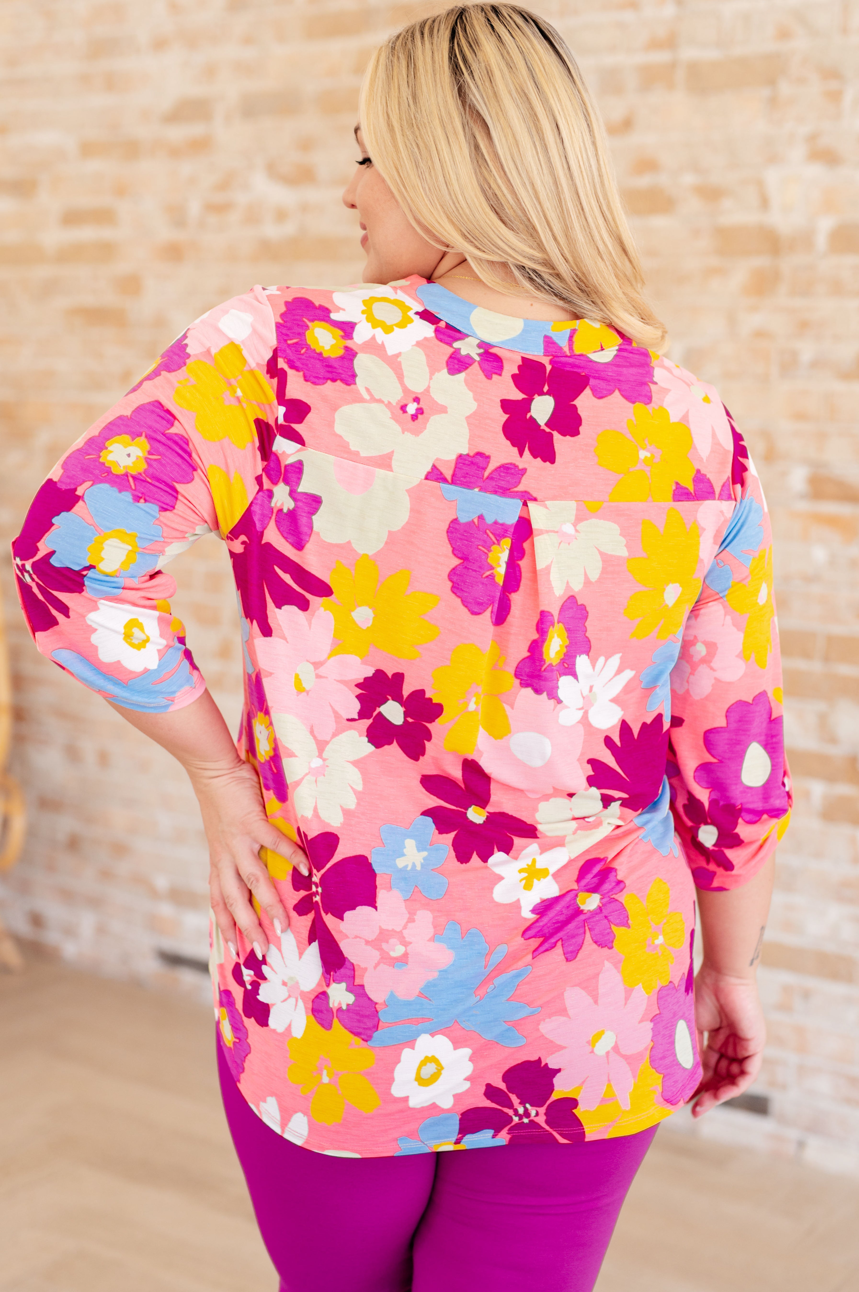 Lizzy Women's Floral Print Blouse in Coral & Magenta - Elegant Summer Tops for Office, Date Night & Casual Outings
