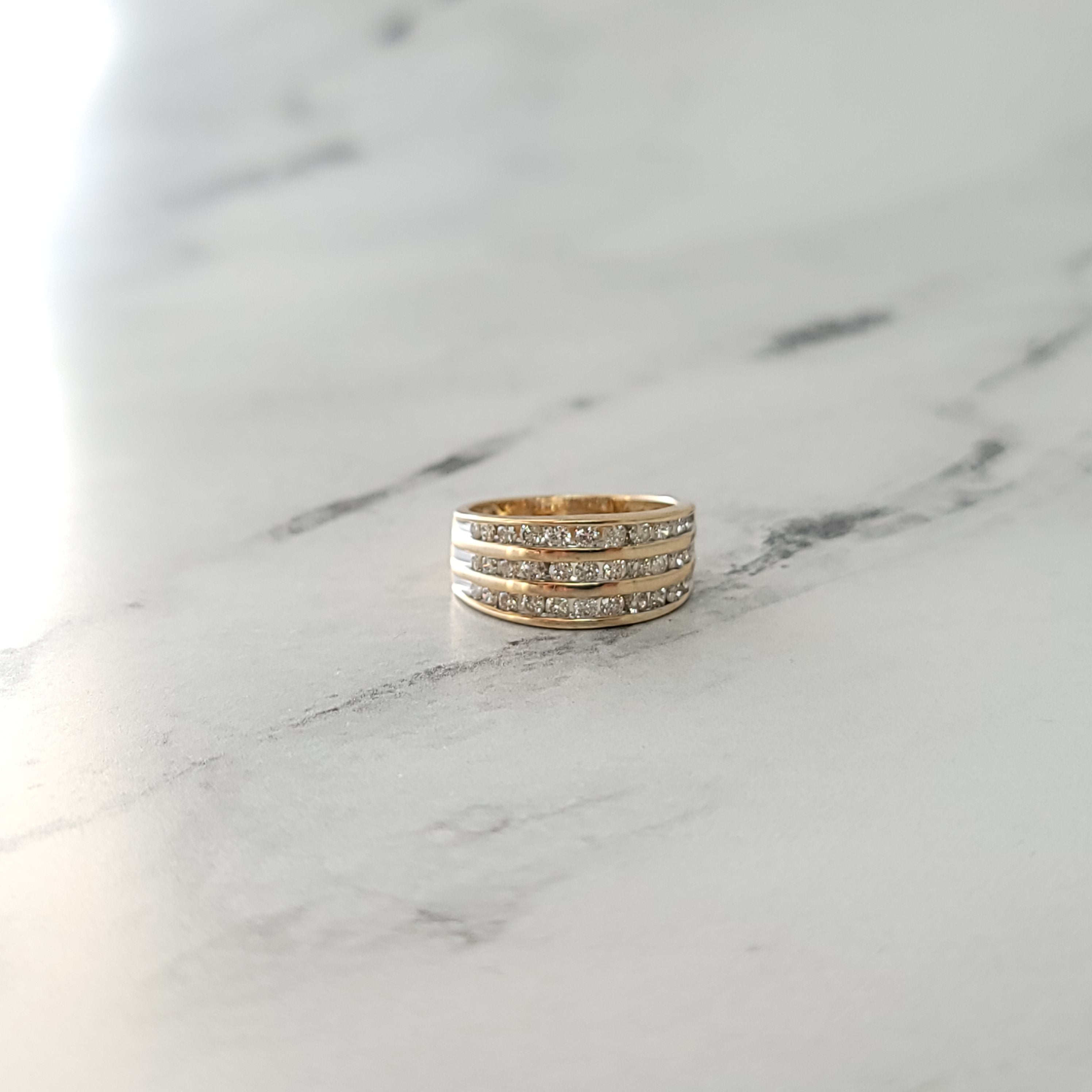 1 Carat Triple Row Diamond Wedding Band Ring for Women - 10K Yellow Gold - Perfect for Engagement, Anniversary & Bridal Jewelry Gifts