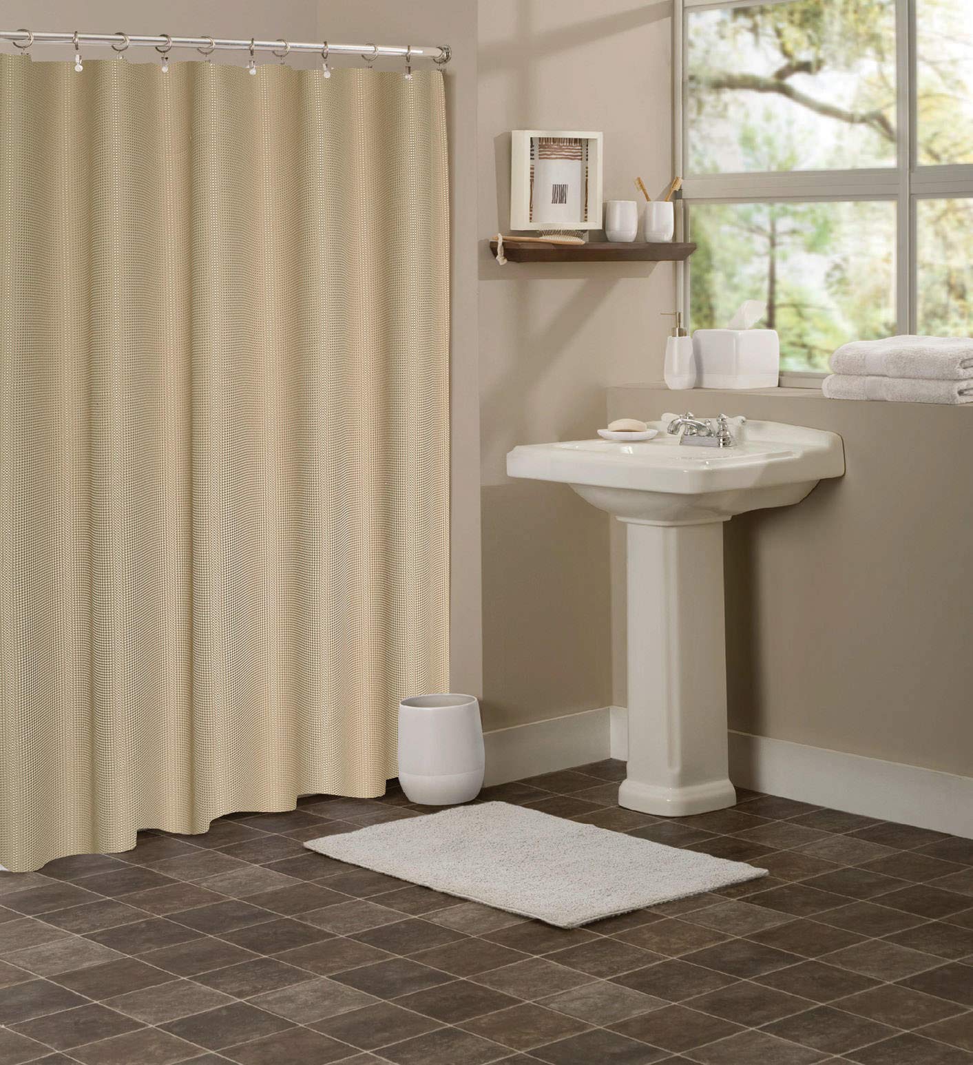 Luxury Waffle Weave Shower Curtain 70x72 Inches - Honeycomb Textured Hotel Collection Spa Bathroom Decor in Beige (WHCWSCBE) for Bathroom, Guest Room & Spa Retreat