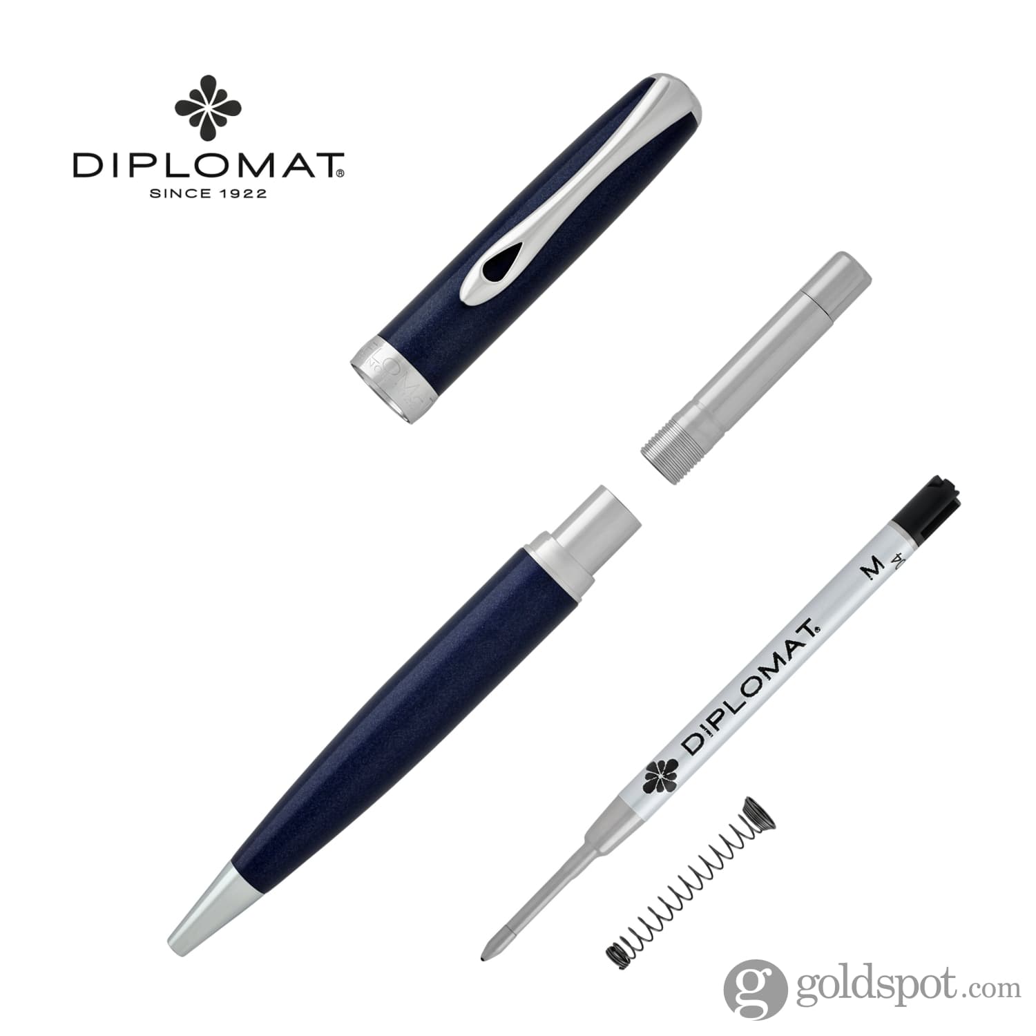 Diplomat Excellence A2 Ballpoint Pen - Premium Midnight Blue with Chrome Trim - Luxury Writing Instrument for Business, Gifts & Everyday Use