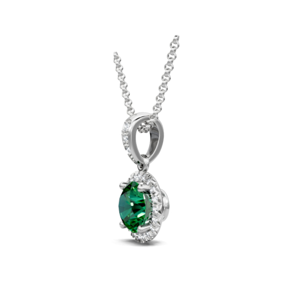 14K Gold Emerald and Diamond Halo Pendant Necklace - Elegant Jewelry Gift for Women, Perfect for Anniversary, Birthday & Special Occasions