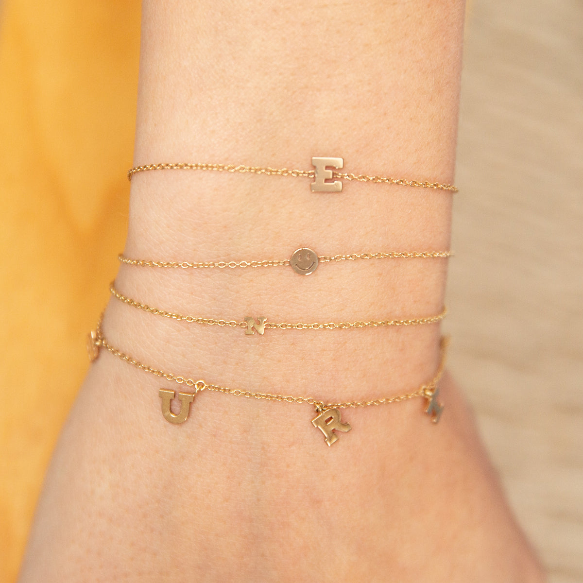 14K Gold Dangling Scattered Letter Charm Bracelet for Women - Personalized Name Initial Jewelry Gift for Birthday, Anniversary & Everyday Wear
