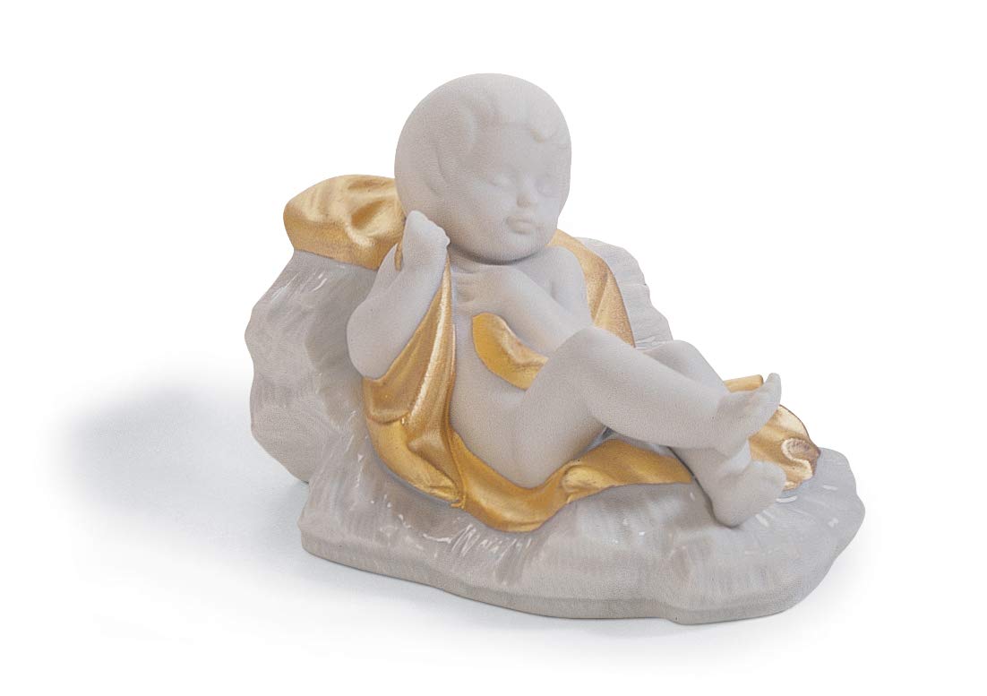 LLADRÓ Baby Jesus Nativity Figurine - Golden Lustre Porcelain Christmas Decoration for Home, Church & Holiday Display