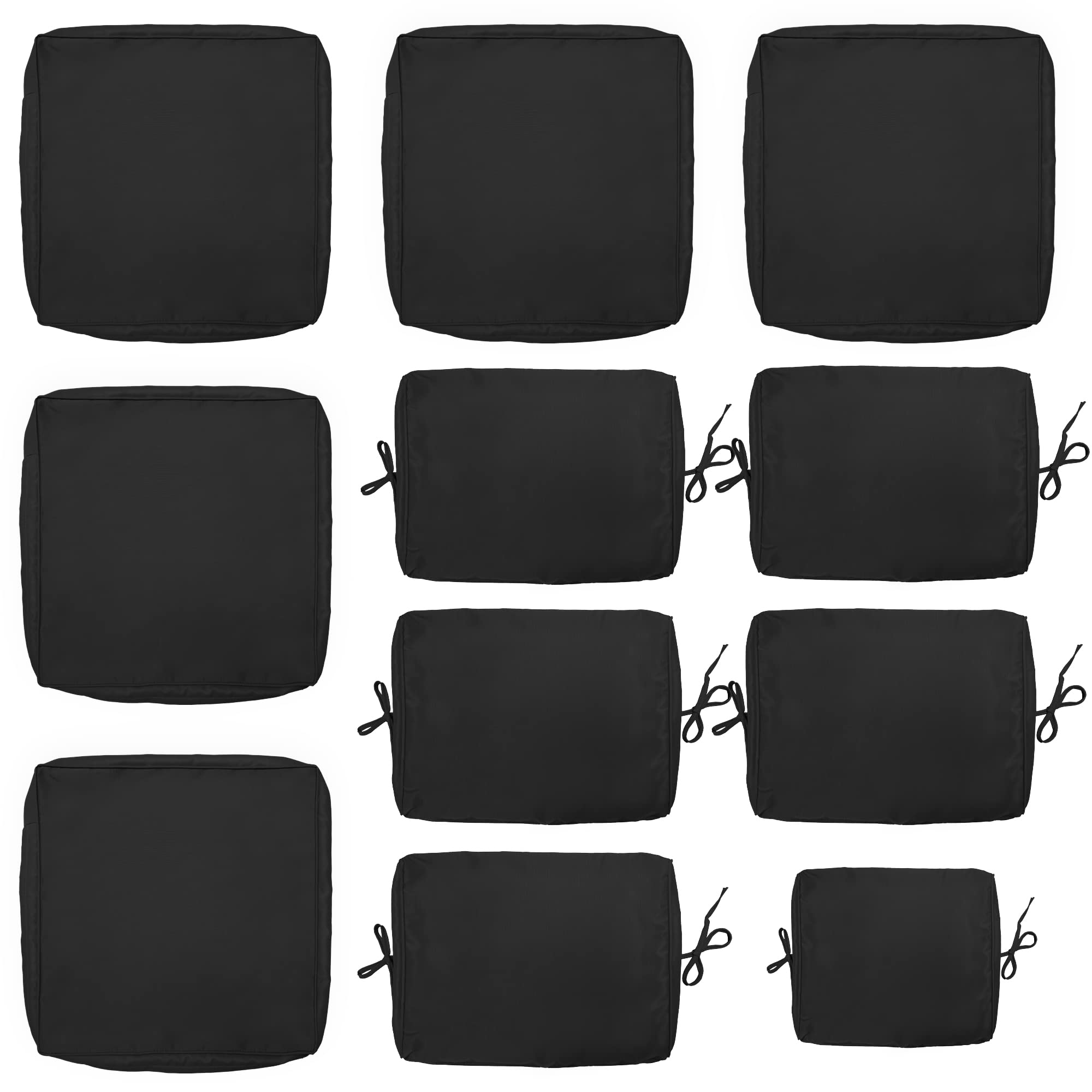 11-Piece Outdoor Cushion Covers Set - Waterproof Patio Furniture Replacement Covers for Sofa, Chair & Pillow - Durable UV-Resistant Fabric - Perfect for Backyard, Deck, Poolside (Black)