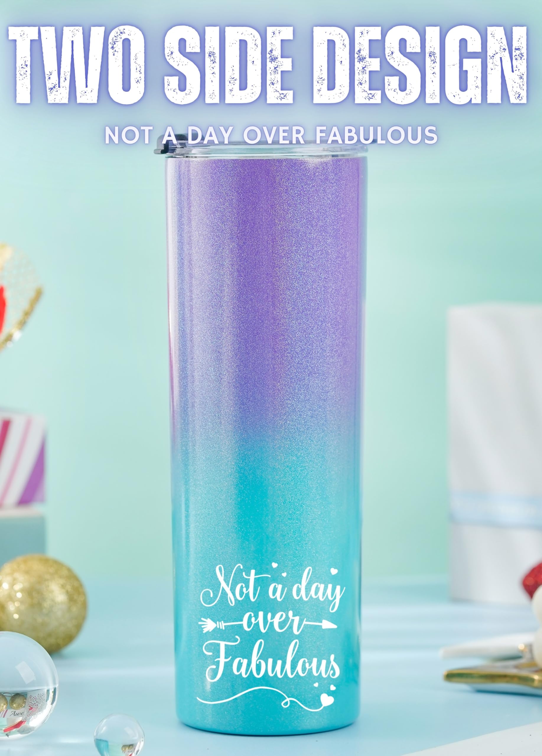 Onebttl 40th Birthday Gifts for Women - 20oz Tumbler with Straw, Unique 40 and Fabulous Present Ideas for Her in Green & Purple - Perfect for Office, Home, or Travel Use
