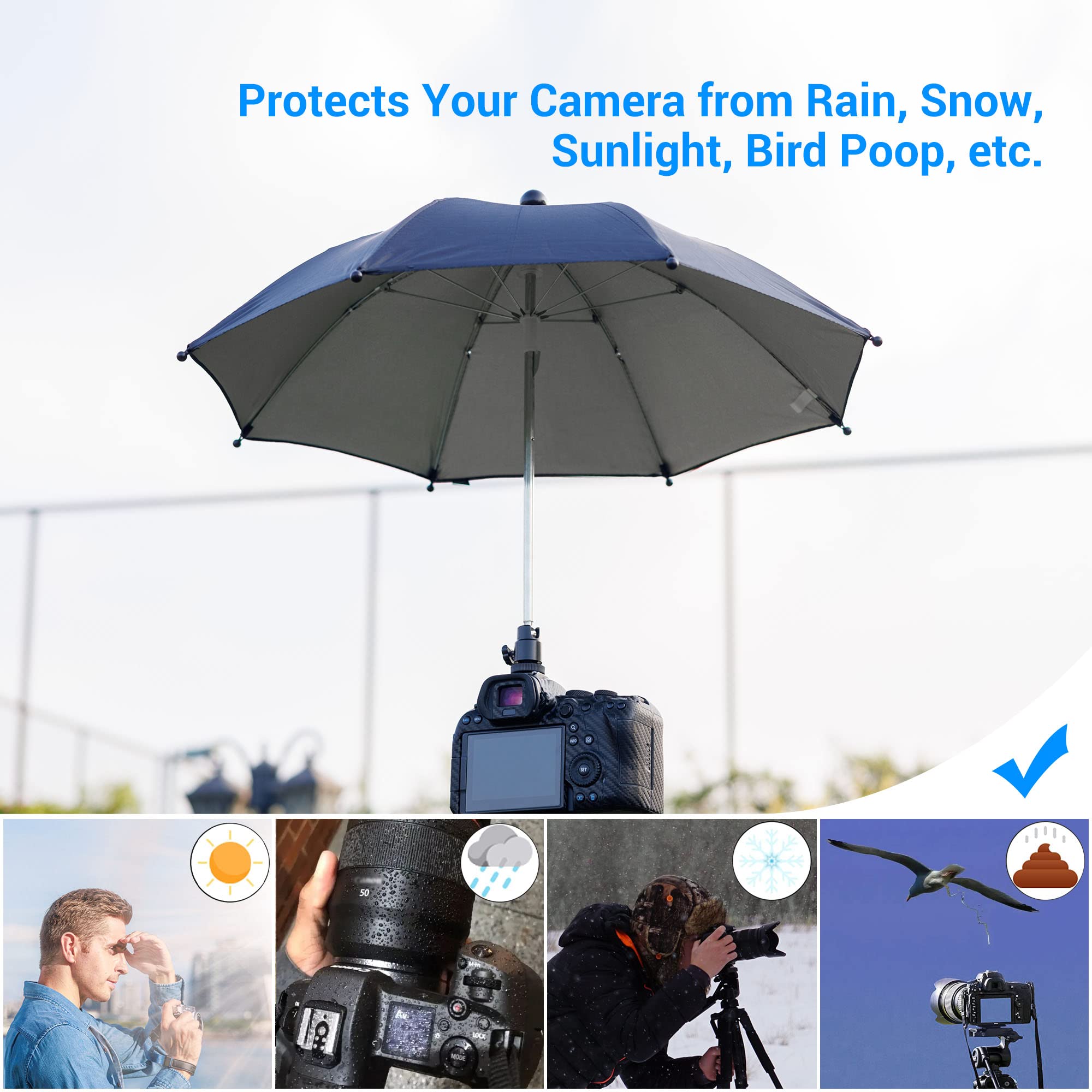Waterproof DSLR Mirrorless Camera Rain Cover & Hot Shoe Umbrella - Clear Protective Sleeve for Outdoor Photography in Rainy Weather