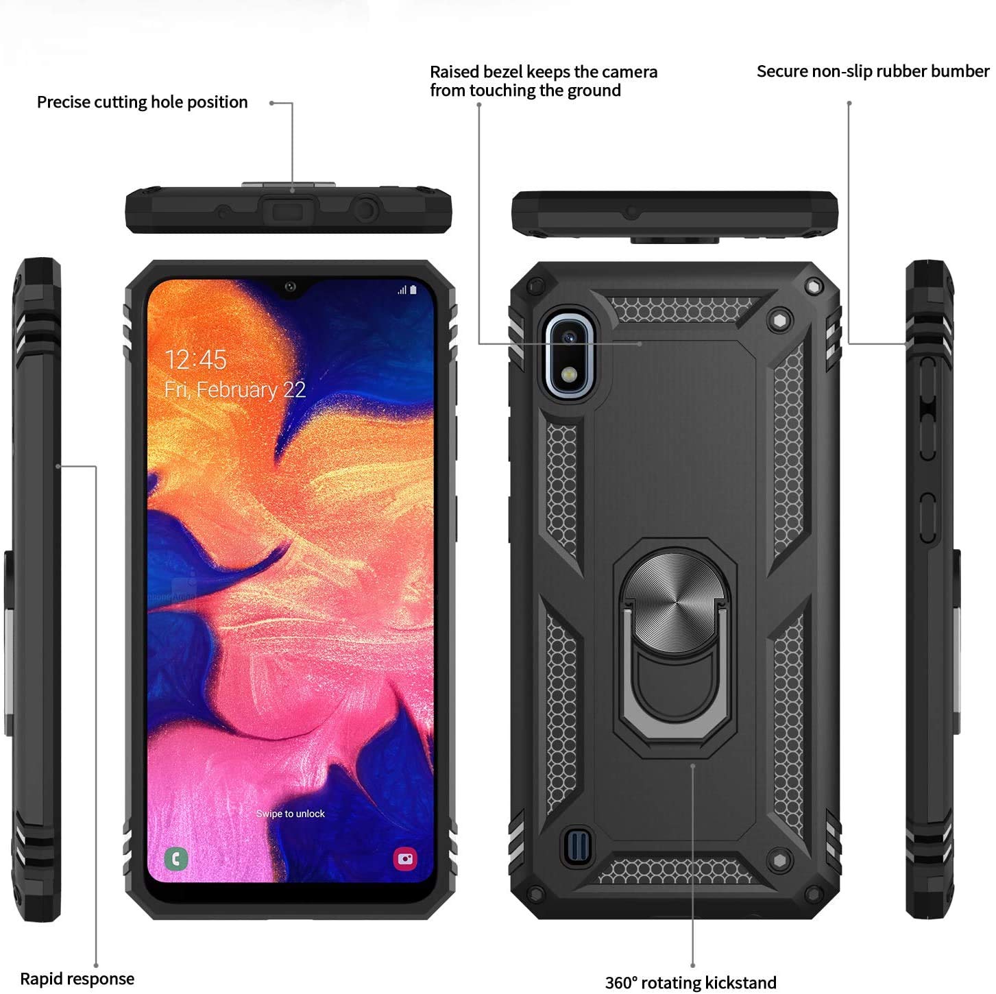 Samsung Galaxy A10E Case with Metal Ring & Kickstand - Magnetic, Shockproof, Drop Protection Phone Cover (Blue) | Perfect for Work, Travel & Daily Use