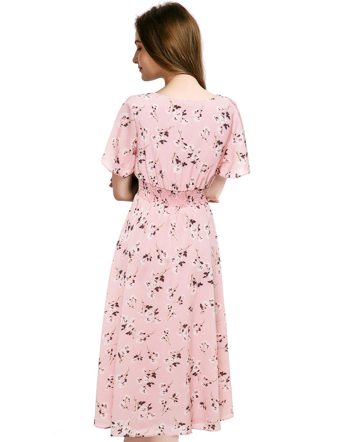 Gardenwed Women's Floral Chiffon Dress - Summer Beach Sun Dress with Elastic Waist - Perfect for Vacations, Weddings & Outdoor Parties