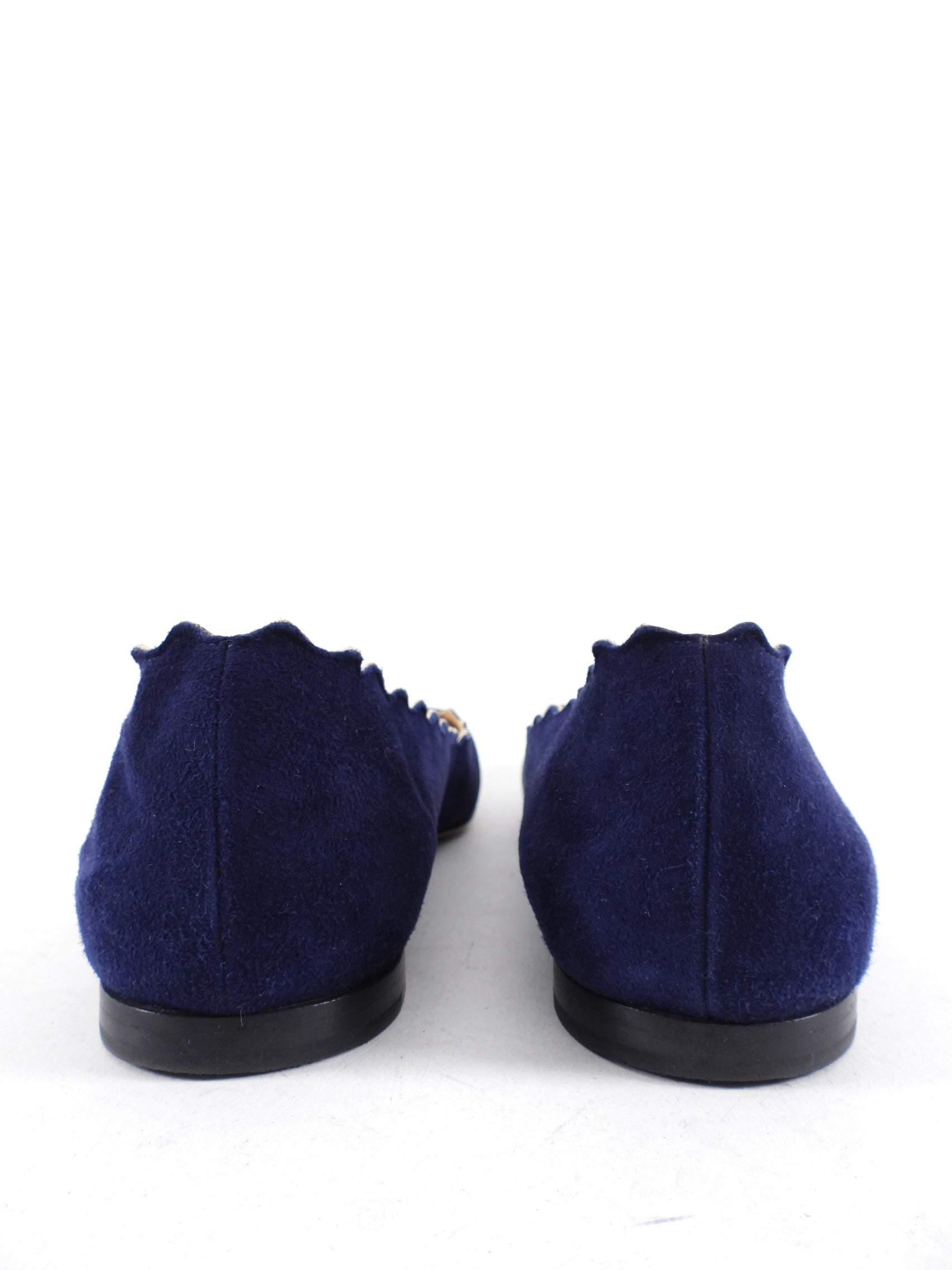 Chloe Navy Suede Scallop Lauren Flat Shoes Women's Size 39 - Comfortable Loafers for Work, Office & Casual Outfits