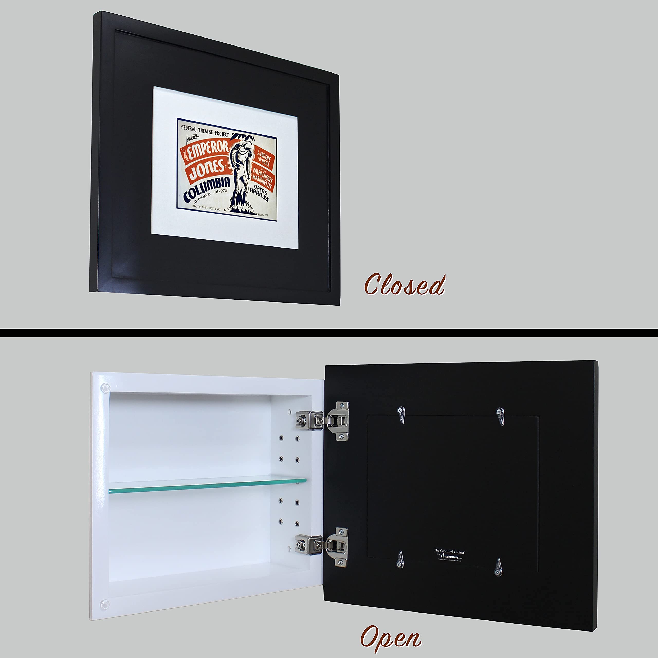 Fox Hollow Furnishings 14x11 Recessed Medicine Cabinet for Bathroom - Real Wood, No MDF, Adjustable Shelves, Hidden Storage - Wall-Mounted Concealed Picture Frame (No Mirror) - Made in North America - Perfect for Small Bathrooms, Powder Rooms & Vanity Storage