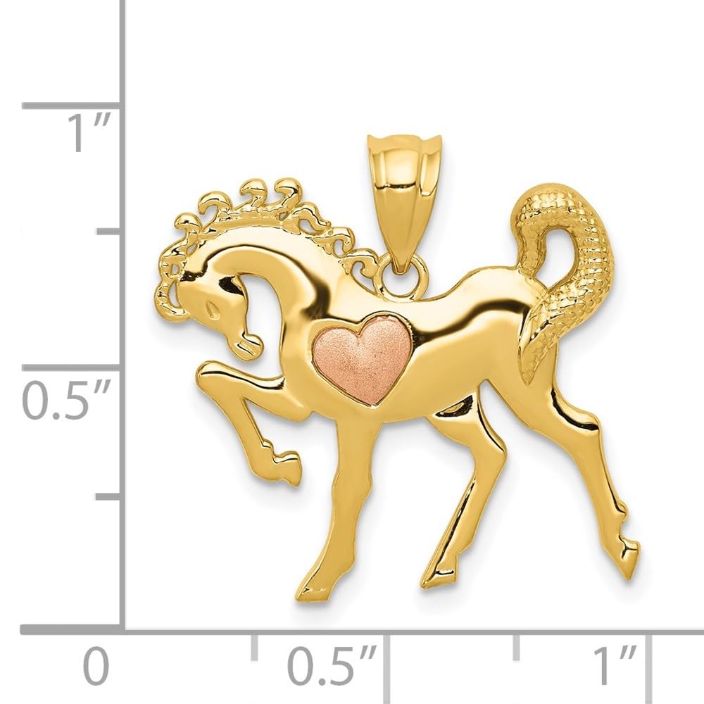 14K Yellow & Rose Gold Horse with Heart Charm Pendant Necklace - Elegant Jewelry Gift for Women, Perfect for Valentine's Day, Anniversary & Special Occasions