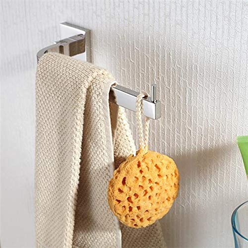 Bright Polishing Square Base Towel Hook Bars - Silver Stainless Steel Towel Rack (304 Grade) - Bathroom Wall Mount Accessories for Home, Hotel, Spa - KJ51309