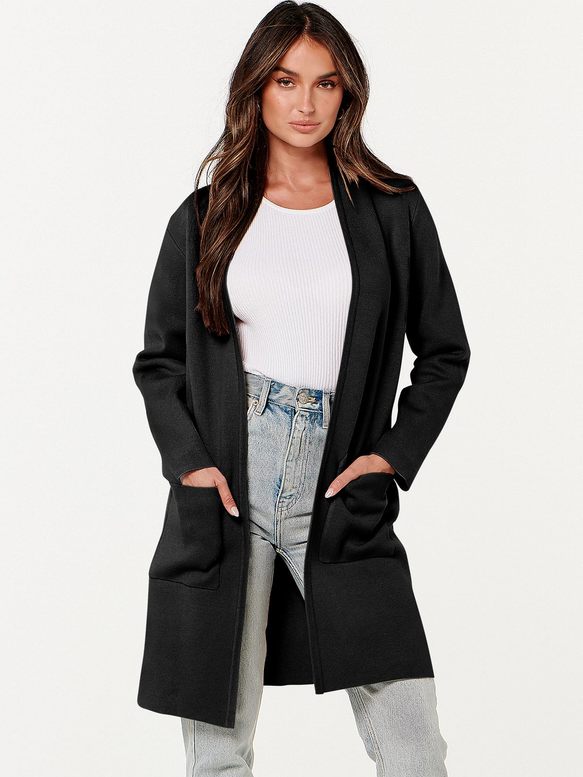 ANRABESS Women's Cardigan Sweater - 2025 Fall Fashion Long Sleeve Open Front Knit Coatigan | Casual Outwear for Work, Travel & Cozy Home Wear
