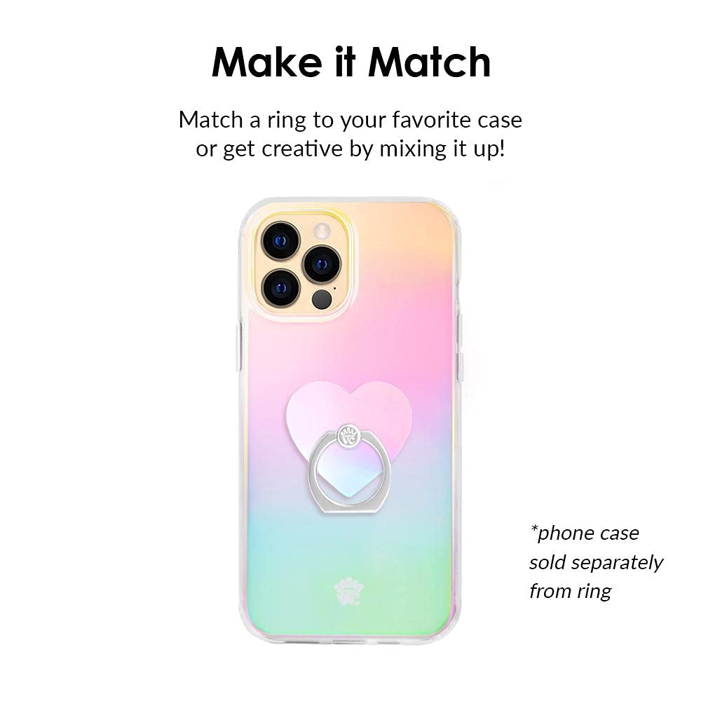 VELVET CAVIAR Phone Ring Holder - Adjustable Finger Grip & Stand for iPhone, Galaxy & Smartphones | Secure Phone Grip | White Opal Heart Design | Perfect for Selfies, Videos & Hands-Free Use