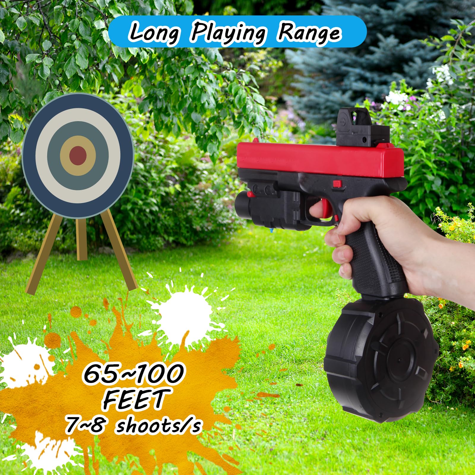 Full Auto Gel Blaster X2 with Goggles & Drum Magazine - Outdoor Shooting Toy for Teens & Adults (Ages 14+) - Perfect for Christmas, Easter, Backyard Battles & Team Games - Red