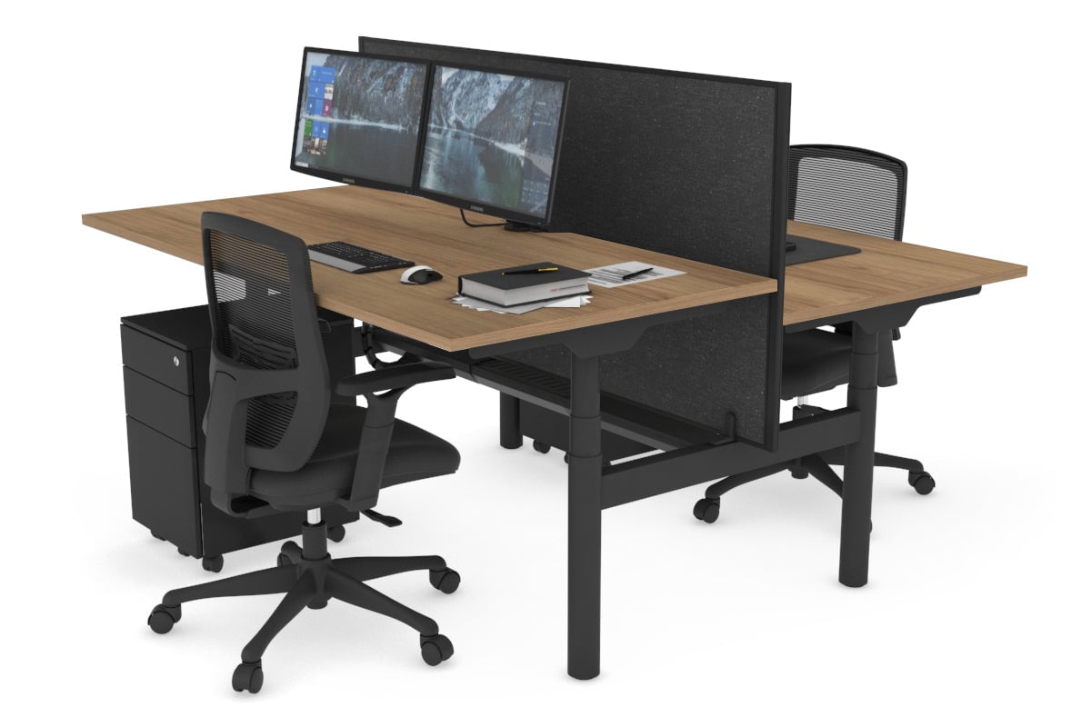 Flexi Premium Height Adjustable 2 Person H Bench Workstation - Black Frame [1600L x 800W with Cable Management] - Ideal for Office, Home Workspace & Collaborative Work Environments