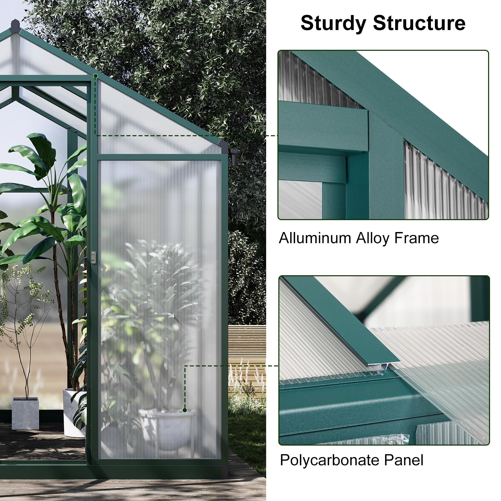 6.25 x 6 Ft Outdoor Greenhouse with Quick Assembly - Aluminum Alloy Frame & Polycarbonate Panels - Includes 24