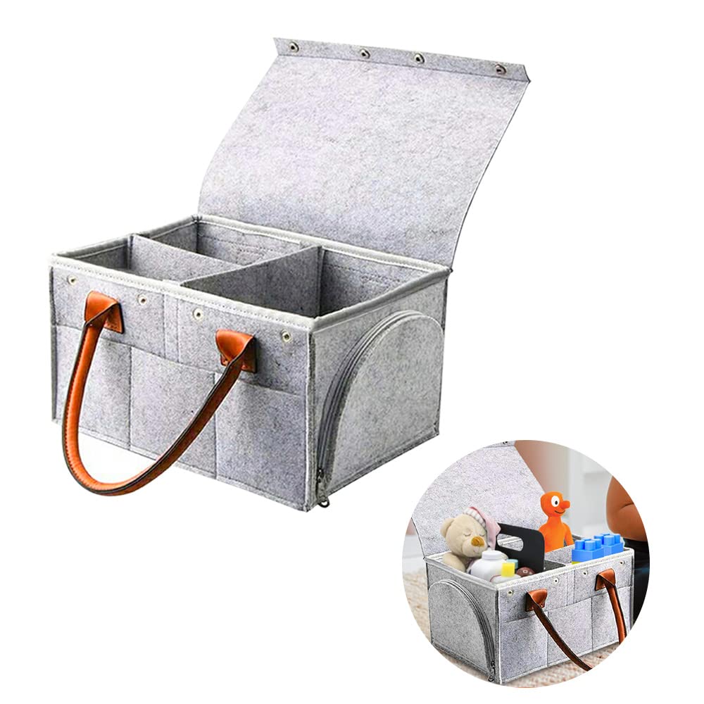 Portable Baby Diaper Caddy Organizer with Lid & Removable Dividers - Multi-Purpose Storage Basket for Nursery, Car & Travel - Perfect Baby Shower Gift & Registry Essential for New Parents