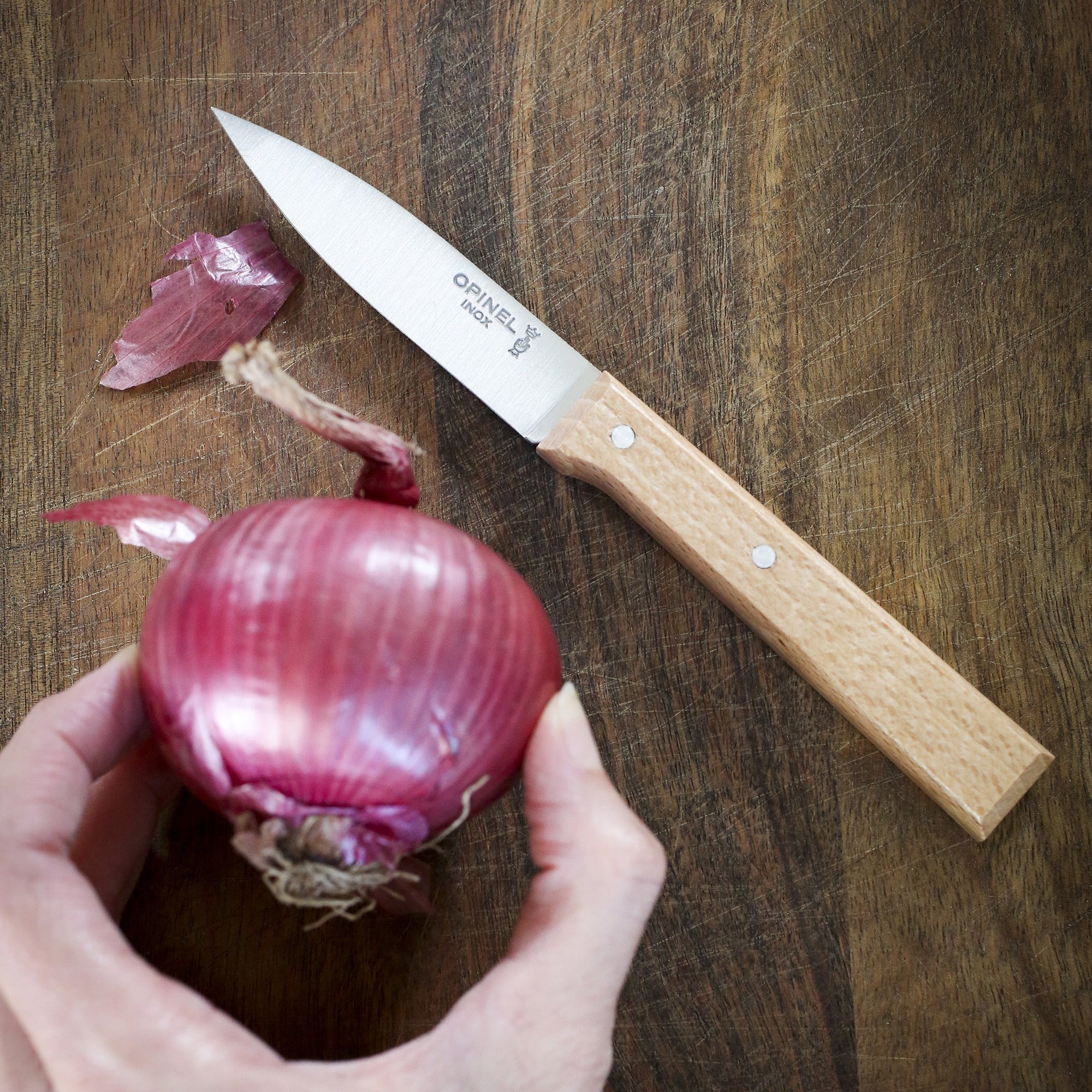 Opinel Parallele 3 Paring Knife - High Carbon Steel Blade, Ergonomic Wood Handle - Perfect for Fruit Peeling, Vegetable Slicing & Kitchen Prep