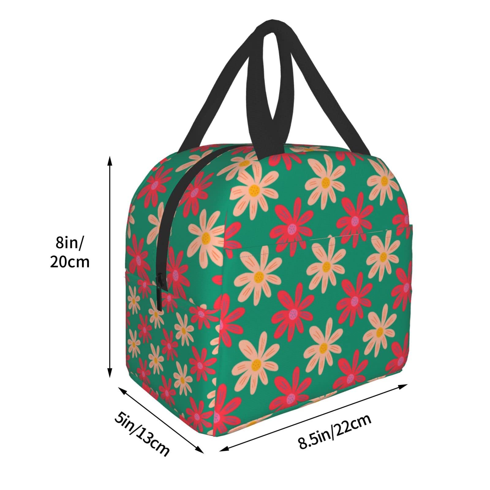**Insulated Lunch Bag with Ditsy Flower Design - Reusable & Portable Meal Container for Men & Women - Perfect for Work, Travel, Picnic & Outdoor Activities**