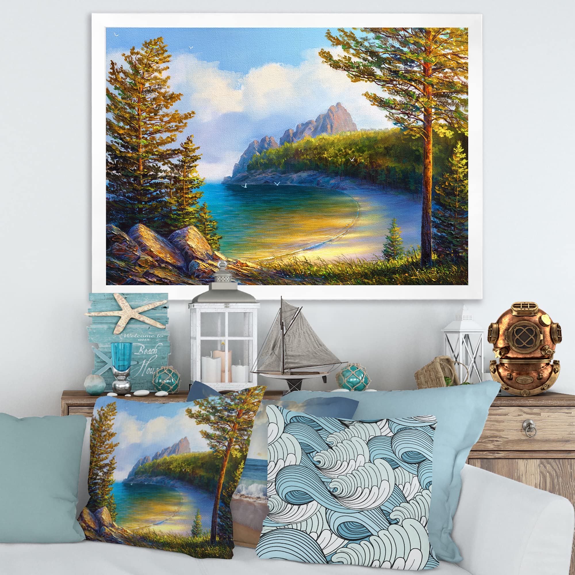 DesignQ Morning Sun By The Wild Beach Nautical Coastal Framed Wall Art - Ocean Themed Home Decor for Living Room, Bedroom & Office
