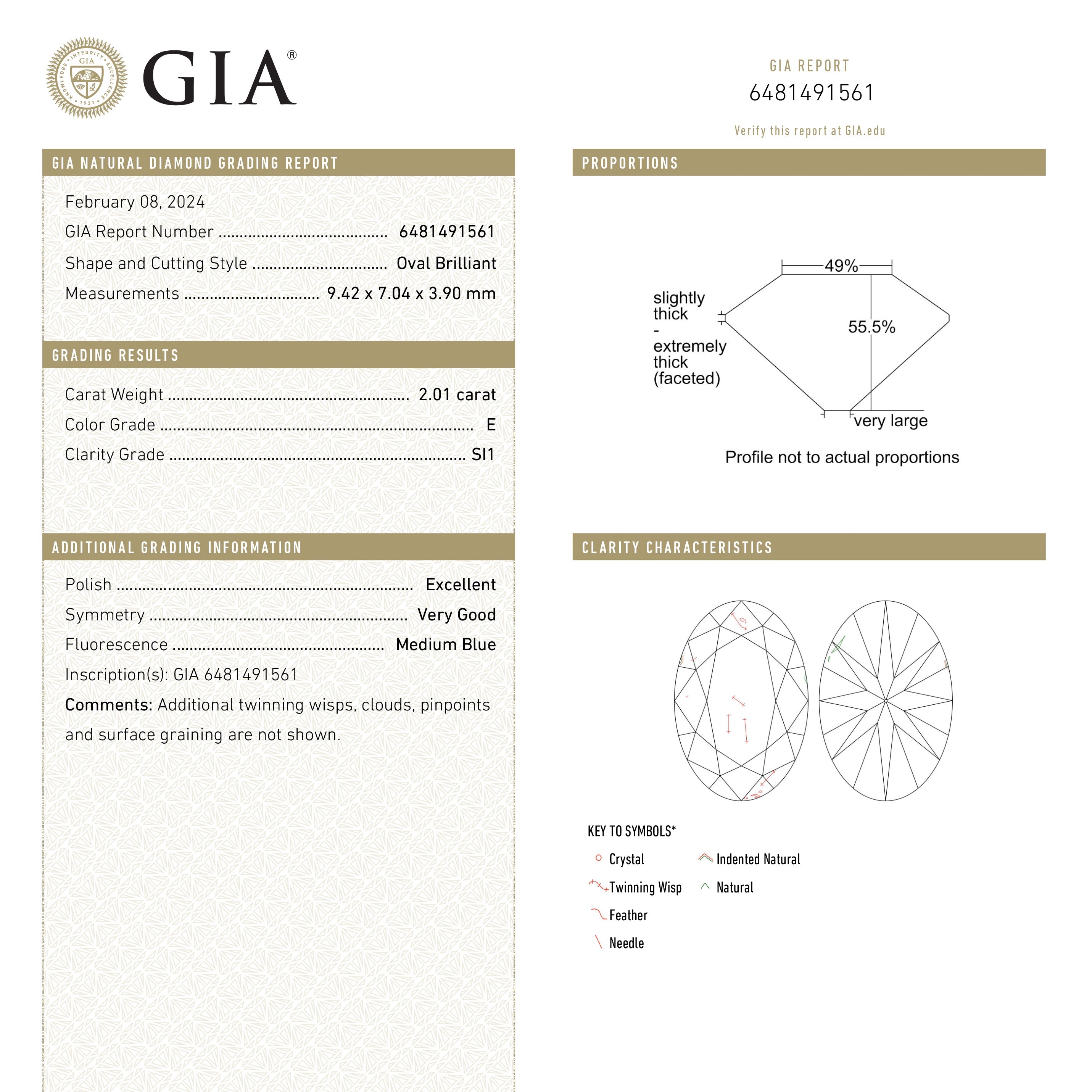 2.01ct Oval Diamond Engagement Ring - GIA Certified E Color SI1 Clarity - 9.42x7.04x3.90mm Antique Brilliant Cut - Perfect for Wedding Proposals & Anniversary Gifts