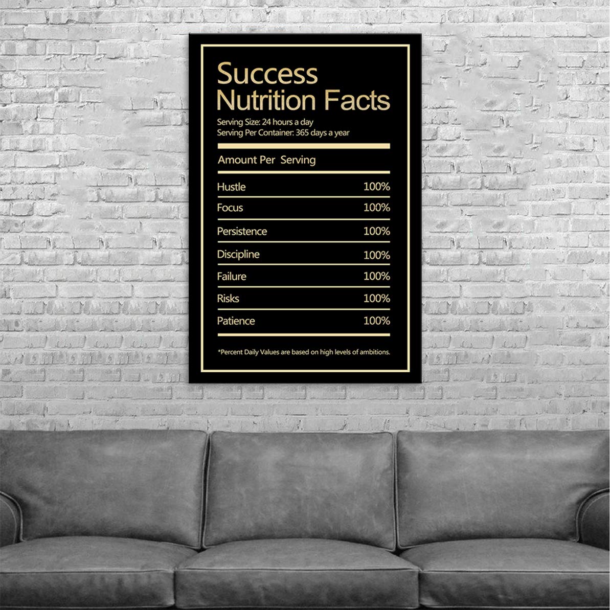 Success Nutrition Facts Motivational Wall Art - Inspirational Entrepreneur Quotes Canvas Print for Office, Living Room & Gym Decor - Ready to Hang Framed Poster - Perfect for Home Office Motivation & Fitness Studio Wall Decor