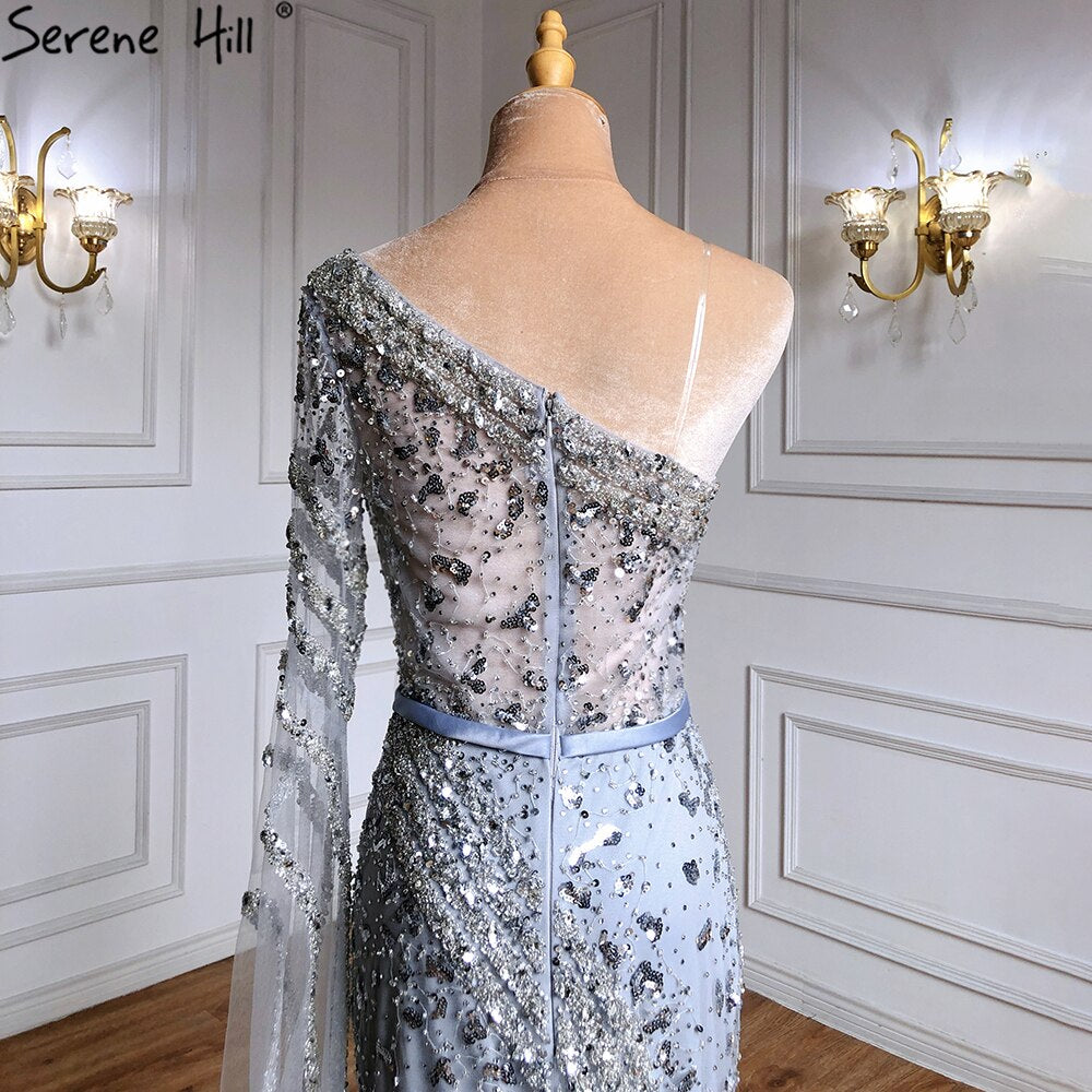 Serene Hill Grey Mermaid Evening Gown 2025 - Elegant Beaded Cape Sleeve Dress for Women | Luxury Party Dress for Prom, Gala & Formal Events