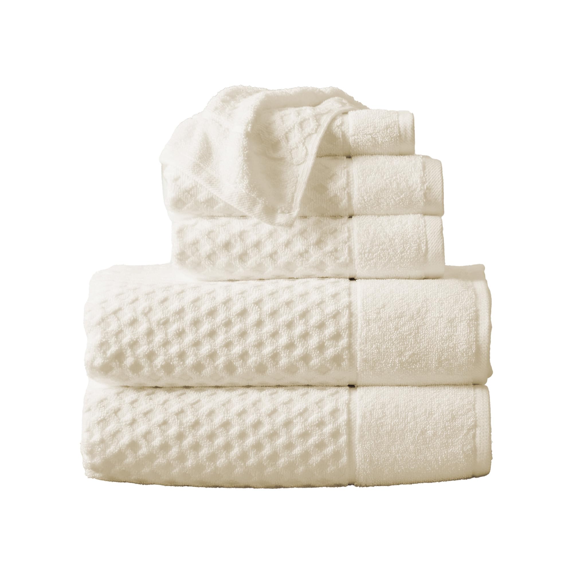 Great Bay Home 100% Cotton 6-Piece Bath Towel Set - Super Absorbent & Quick-Dry Ivory Towels (2 Bath, 2 Hand, 2 Washcloths) - Soft Luxury Towels for Spa, Bathroom & Guest Use