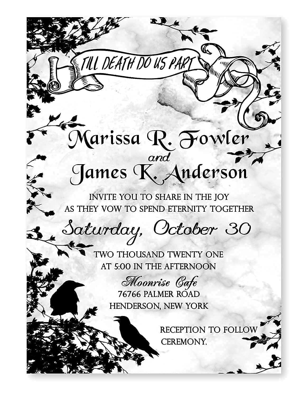 Elegant Black and White Gothic Wedding Invitations Set of 50 - Halloween Theme with RSVP Postcards | Perfect for Dark Romance Weddings, Gothic Celebrations & Halloween Parties