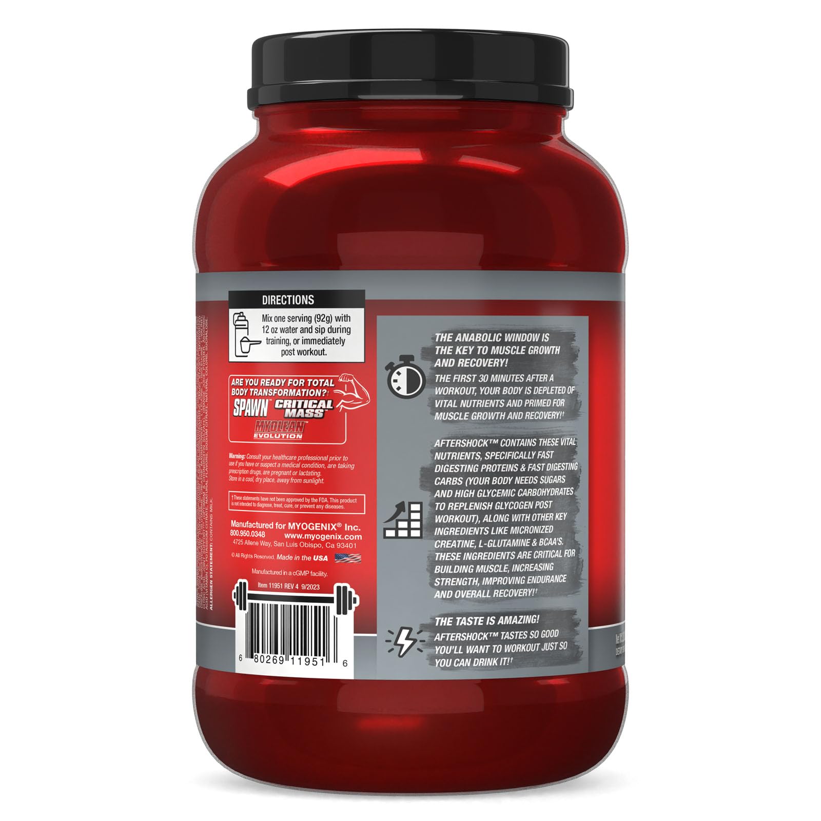 Myogenix Aftershock Post Workout Recovery Protein Powder - 3lb Whey Protein for Muscle Growth & Recovery | Anabolic Whey with Mass Building Carbs | Creatine, Glutamine & BCAAs Amino Acid Stack | Orange Creamsicle Flavor - Perfect for Gym, Bodybuilding & Fitness Enthusiasts