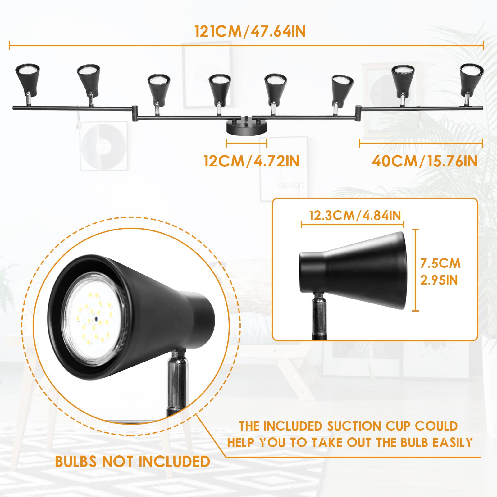 LABOREDUCER Flexible Track Lighting Fixture - Adjustable 8-Light GU10 Track Light Kit, Foldable Ceiling Spot Light for Kitchen, Bedroom & Living Room (Matte Black, Bulbs Not Included) | Perfect for Accent Lighting, Task Lighting & Modern Home Decor