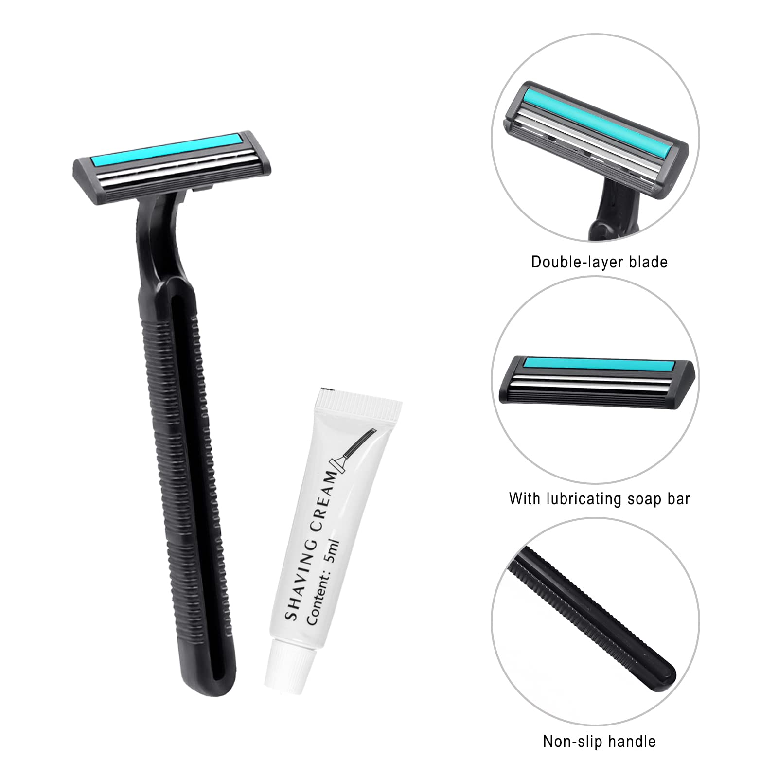 Bulk Disposable Razors with Knife Cap - 30 Pack Individually Wrapped Black Razors with Shaving Cream | Perfect for Hotels, Nursing Homes, Shelters & Charity Organizations | Travel, Grooming & Hygiene Essentials