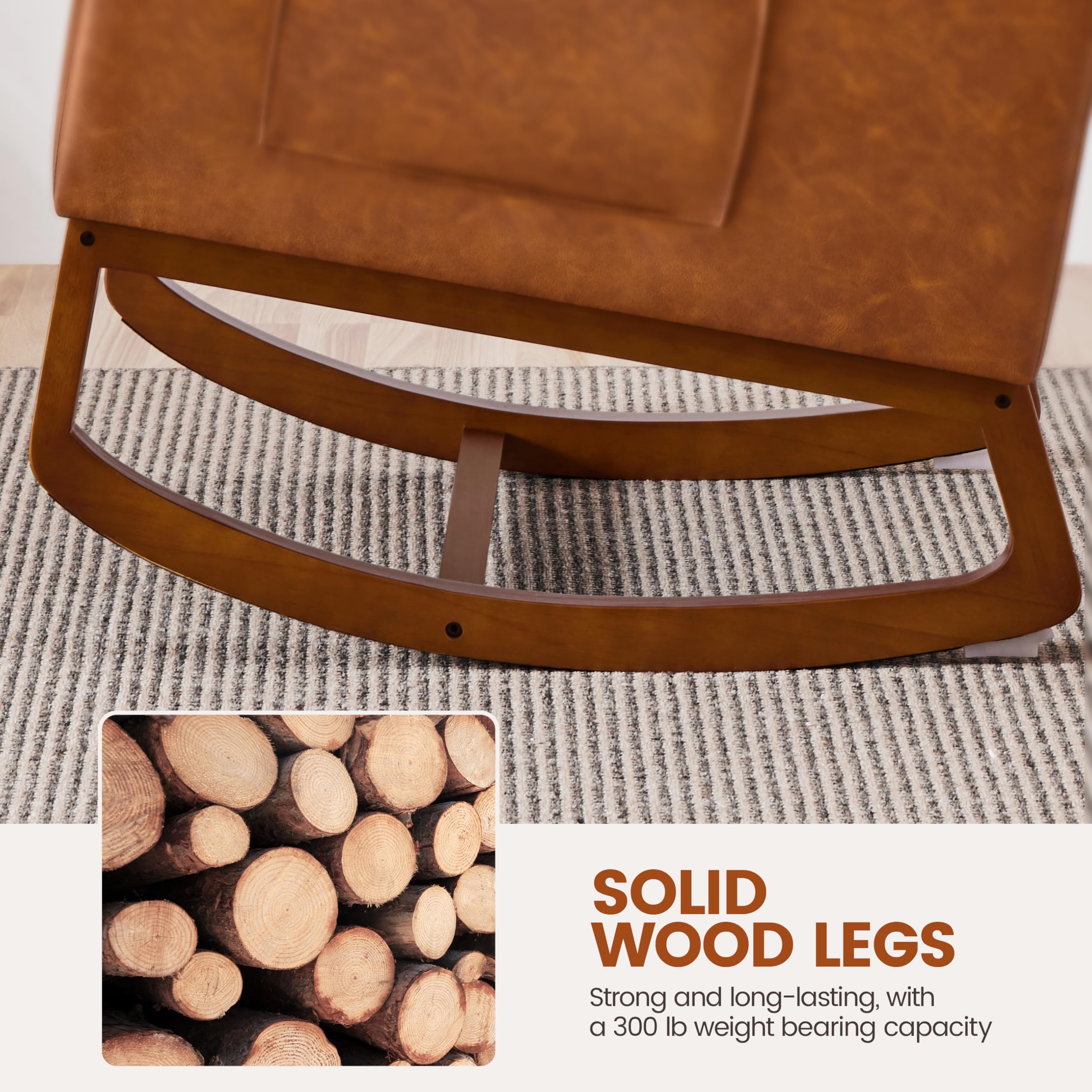 Yaheetech Modern Faux Leather Glider Rocking Chair with Rubber Wood Legs & Side Pocket - Nursery, Living Room, Bedroom Accent Armchair - Perfect for Nursing, Reading & Relaxing (Brown)