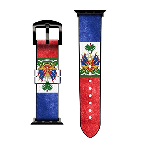 Haiti Flag Leather & Silicone Smart Watch Band for Apple Watch Series 6/7/8/SE (42mm/44mm/45mm) - Durable Replacement Strap for Workout, Running & Daily Use
