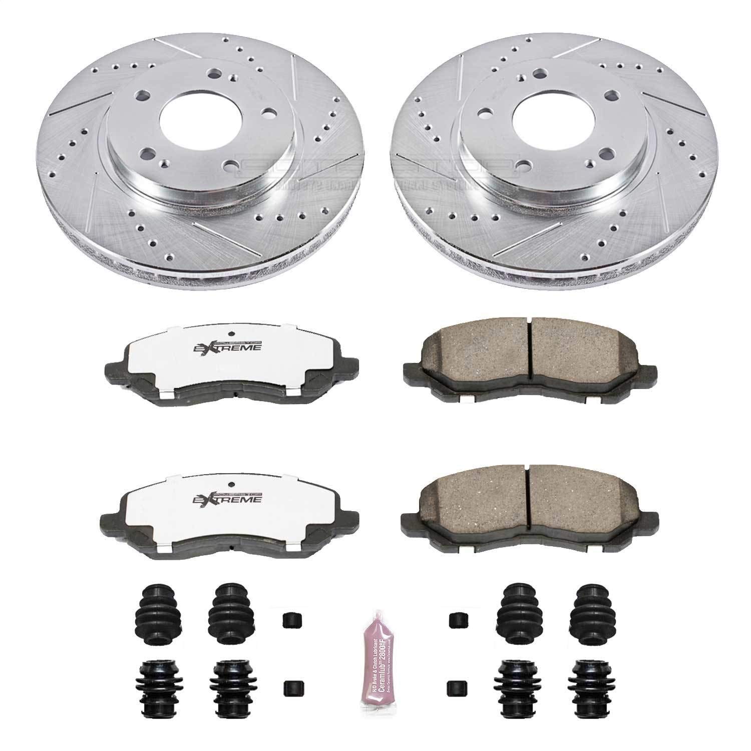 Power Stop K1678-26 Z26 Carbon Fiber Brake Pads & Drilled Slotted Rotors Kit - High Performance Front Brake System for Cars, Trucks & SUVs | Perfect for Racing, Towing & Daily Driving