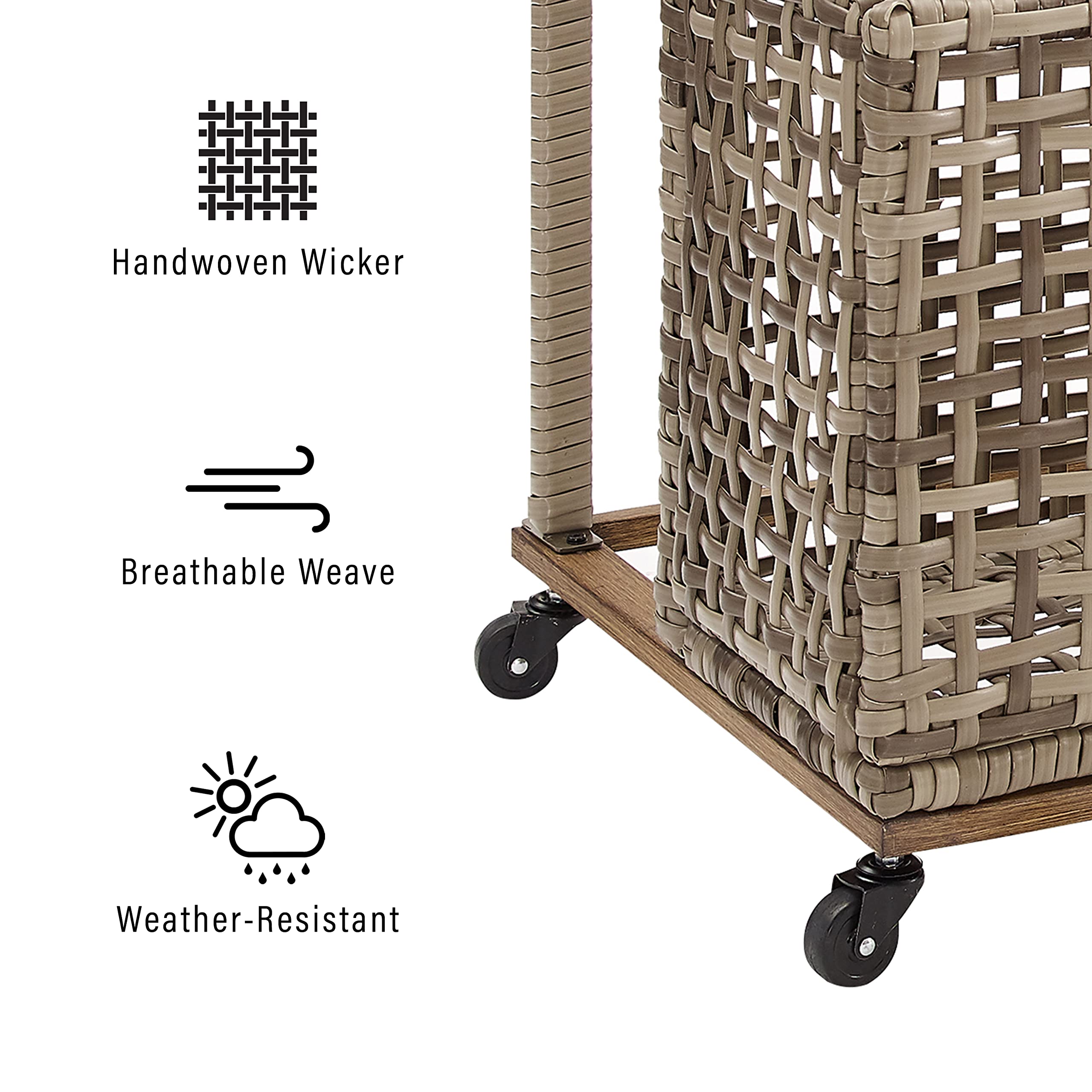 Crosley Ridley Wicker Outdoor Storage Pool Caddy - Waterproof Patio Organizer for Pool Floats, Cushions & Accessories - Distressed Gray/Brown - Perfect for Backyard, Deck & Poolside Storage