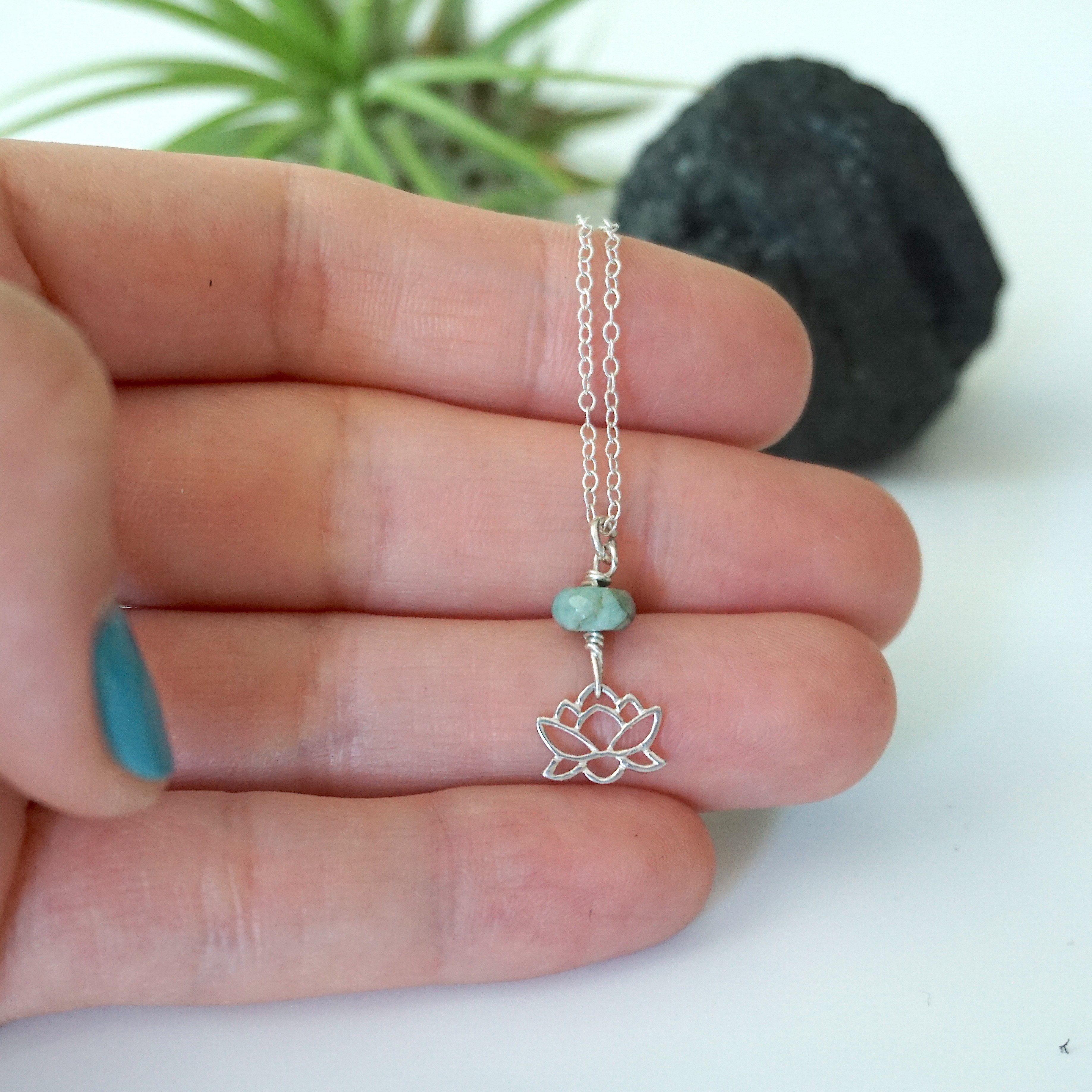 Emerald Bead Lotus Charm Necklace - Sterling Silver Jewelry for Women, Gift for Her, Birthday, Anniversary, Wedding, Party & Special Occasions