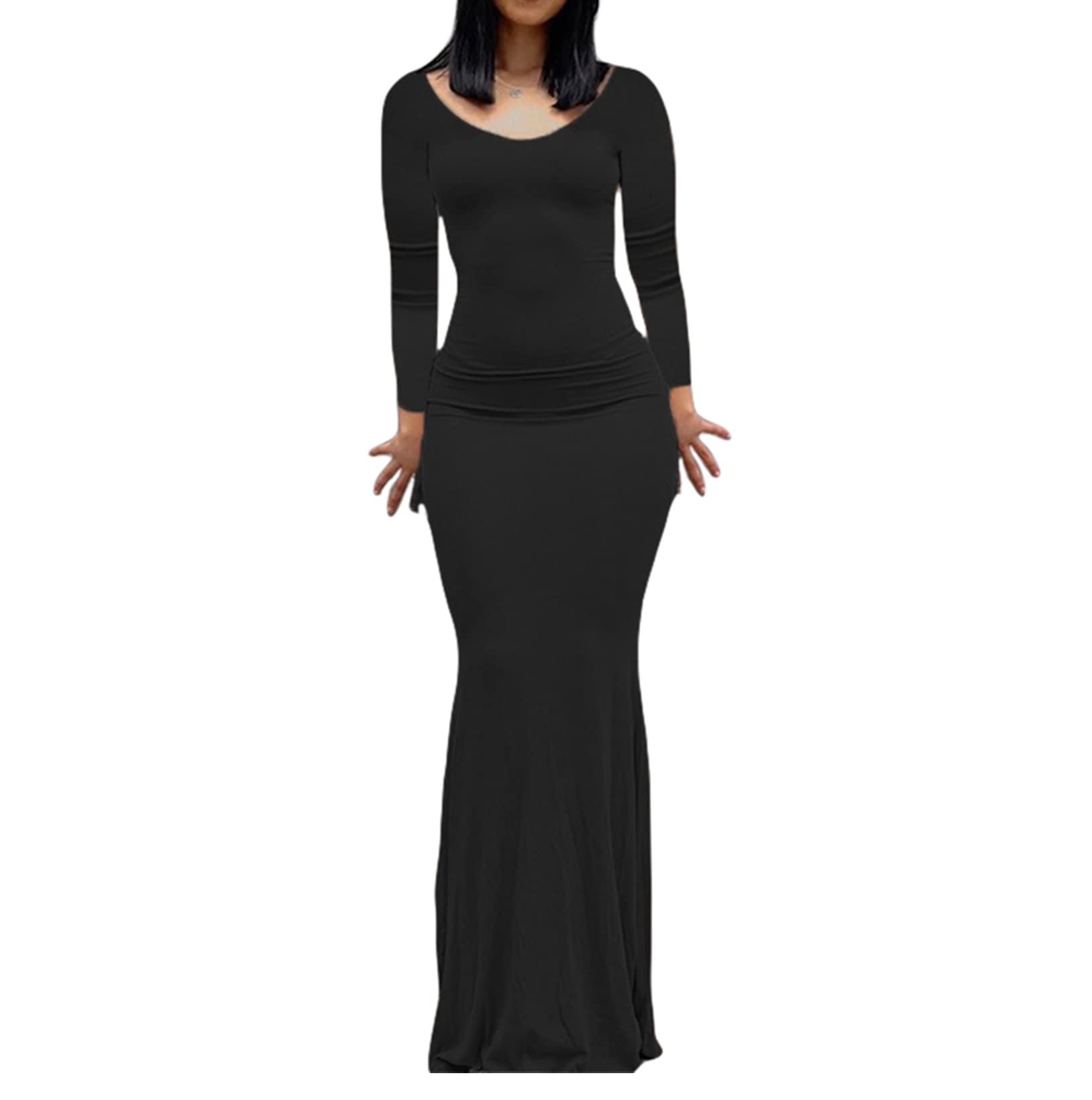 Elegant Women's Long Sleeve Bodycon Maxi Dress - Fishtail Evening Cocktail Party Gown for Formal Events, Date Nights & Special Occasions