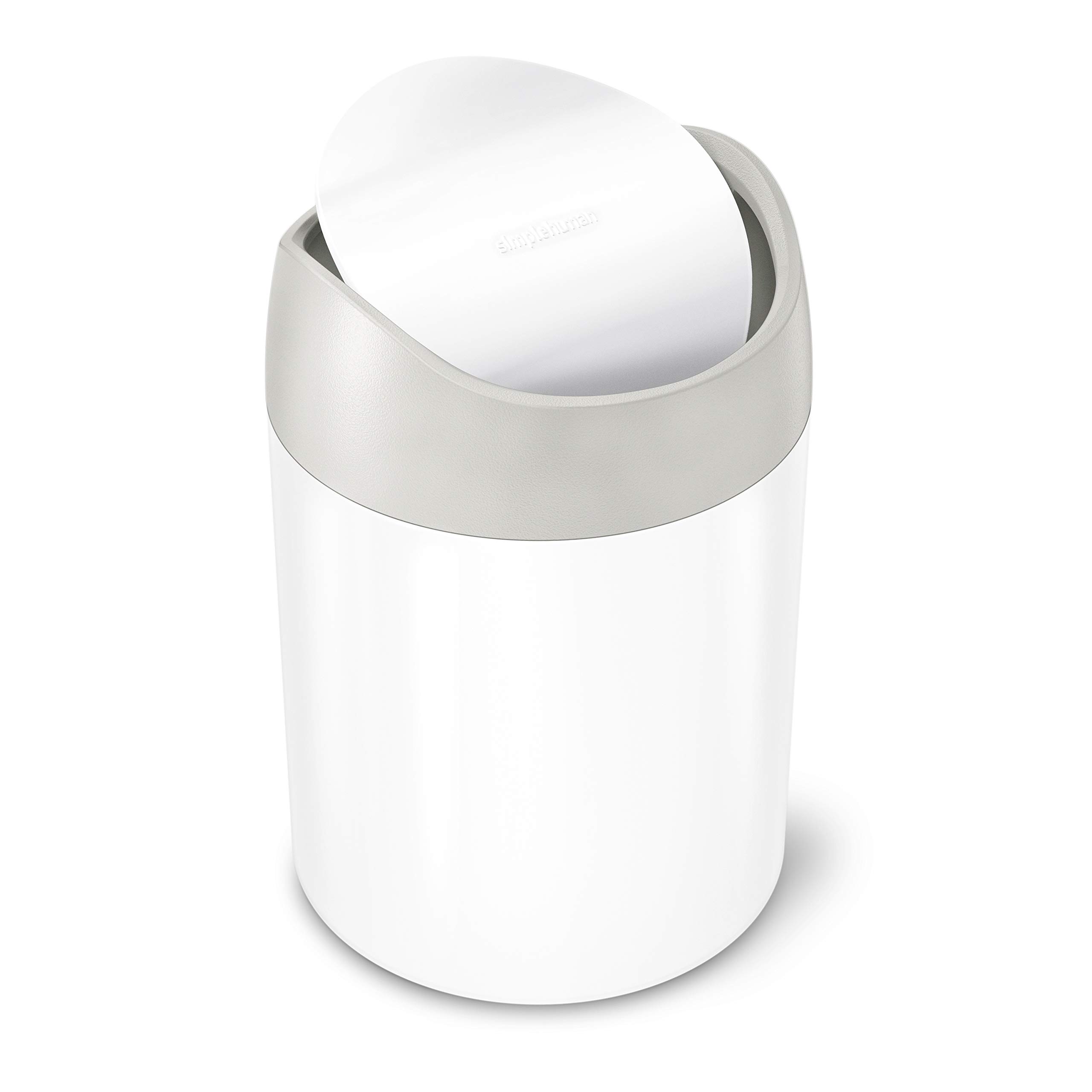 Simplehuman Mini Countertop Trash Can - 1.5 Liter / 0.4 Gallon Small Garbage Bin - Stainless Steel White - Perfect for Bathroom, Office, Kitchen & Dorm Room Waste Disposal