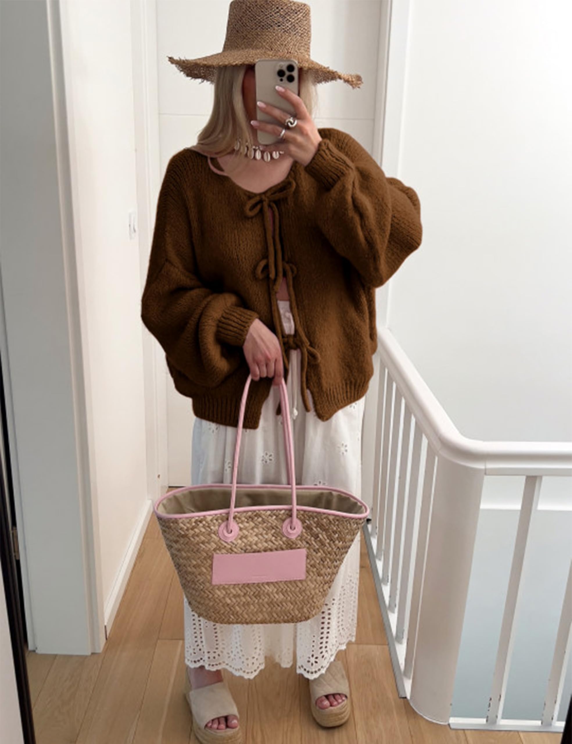 SKIKYAN Women's Oversized Knit Sweater Cardigan - Y2K Style Long Sleeve V-Neck Open Front Casual Knitwear | Perfect for Fall Layering, Coffee Dates & Cozy Office Wear