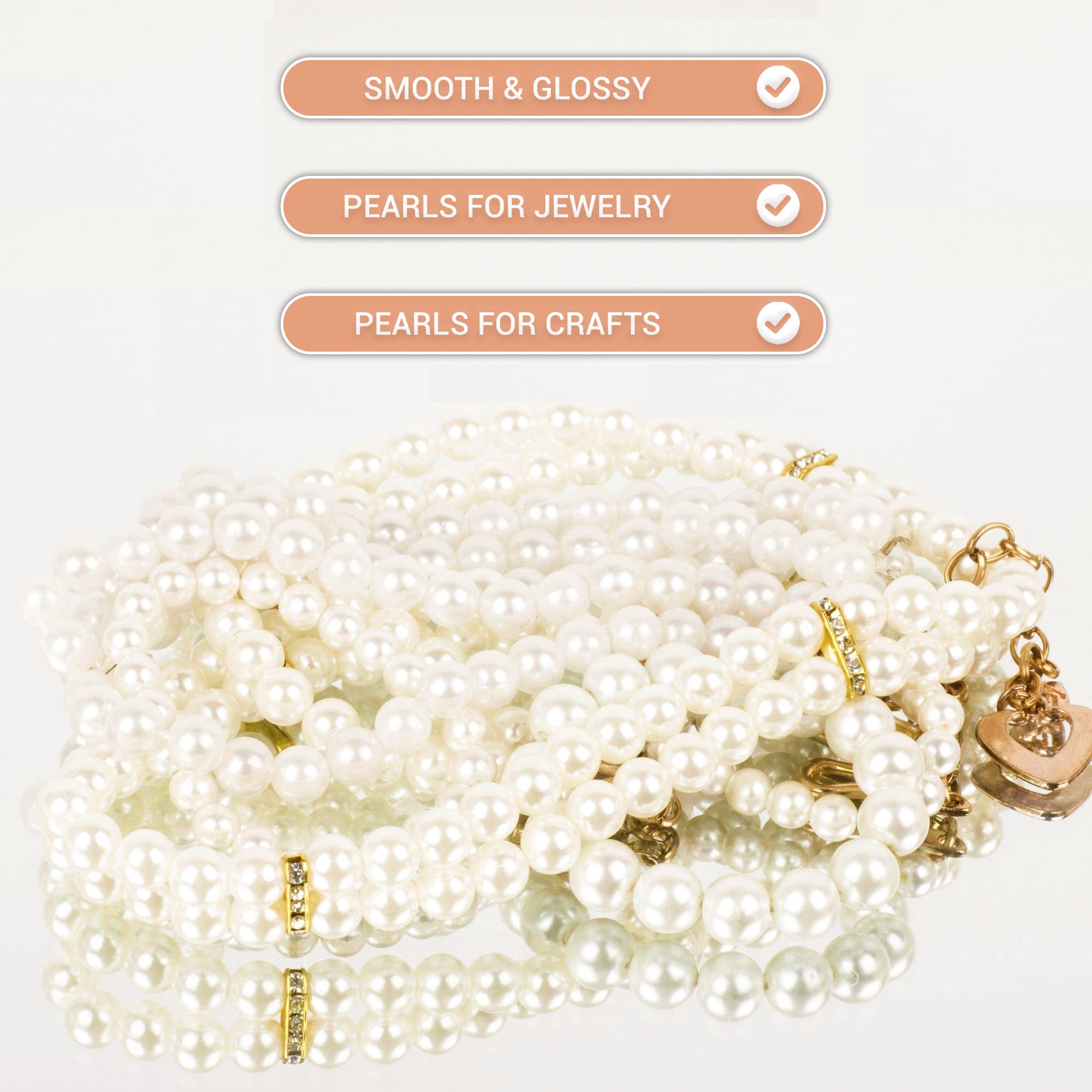850 pcs 8mm-18mm White Pearl Beads for Jewelry Making, DIY Crafts, Vase Filler - Bulk Pearls Beads for Necklace, Bracelet, Home Decor & Wedding Centerpieces | LOLASATURDAYS